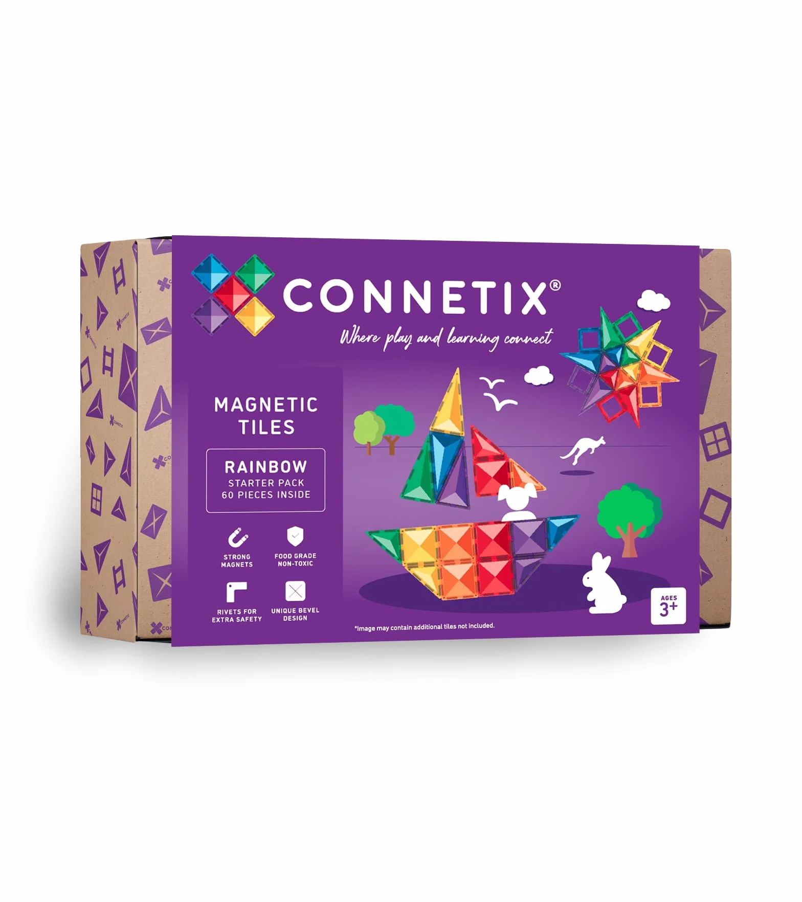 CONNETIX Magnetyczne płytki tęczowe zestaw startowy, 60 sztuk