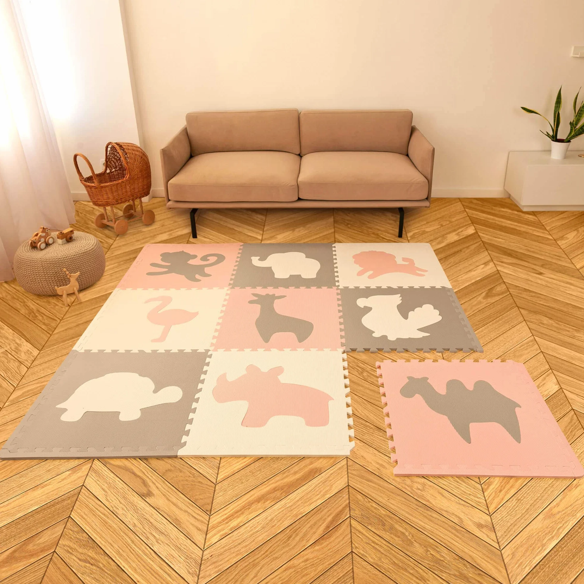 Stylowa Mata Puzzle dla Niemowląt 1,8x1,8m Afryka – 9 XXL Płyt 60x60cm – 20% Grubsza & Miękka Mata do Zabawy dla Dzieci – Bezpieczna, Bezwonna, Łatwa w Czyszczeniu Mata do Raczkowania