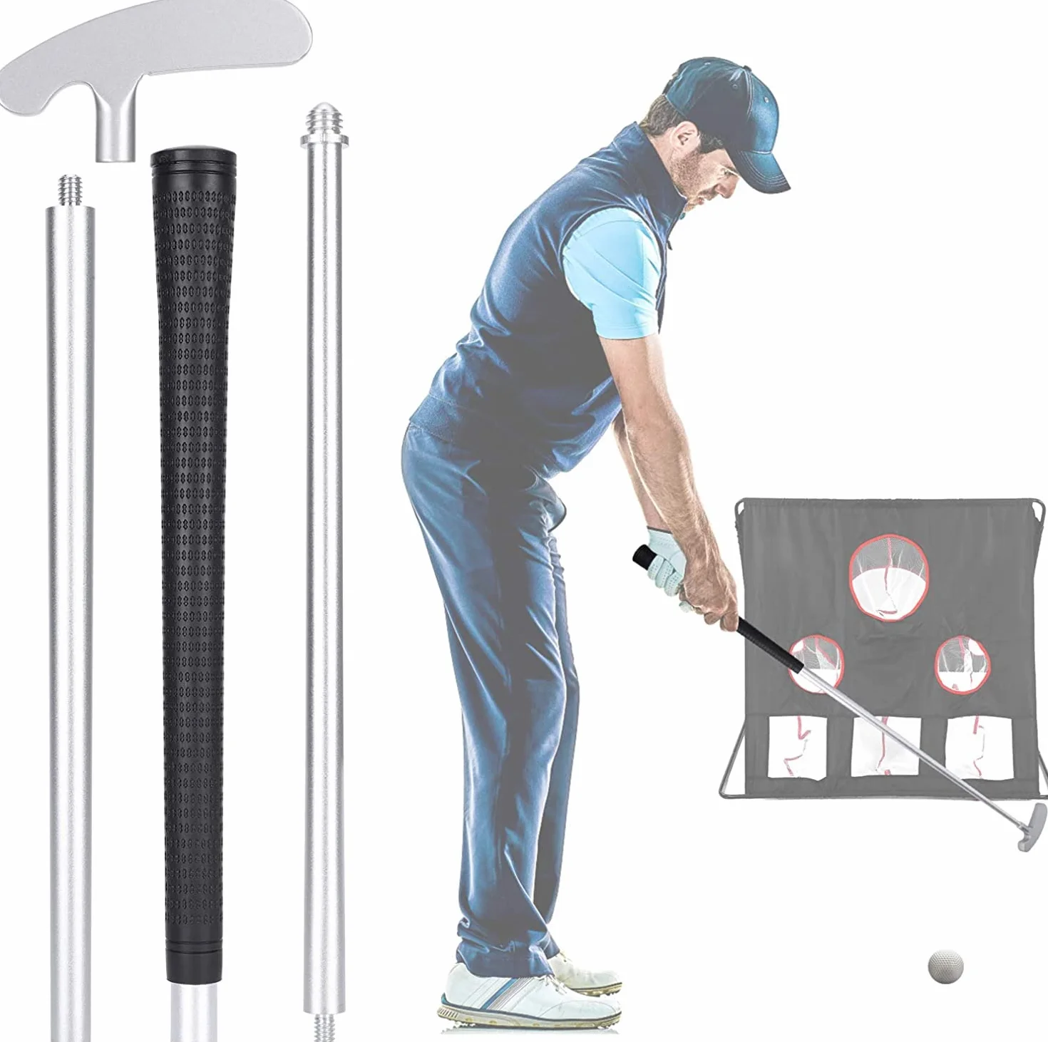LEAGY Przenośny miotacz golfowy podróżny zestaw do ćwiczeń z walizką do użytku wewnątrz na zewnątrz podwórko, zestaw do gry w golfa, system zwrotu piłki, miotacz