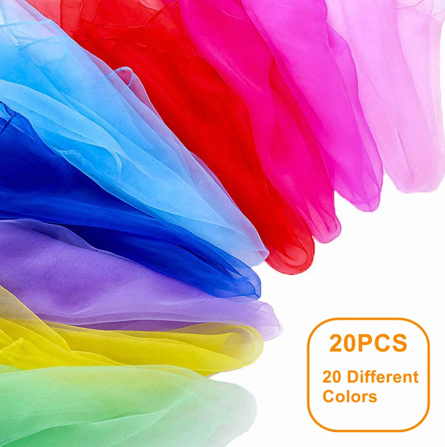 Wonwood_direct 20 sztuk kwadratowych ręczników do żonglerki, tańca, kolorowe chusty szyfonowe, w 20 kolorach, 60 x 60 cm, do przedszkola, na imprezę, akcesoria, dekoracja, 20 sztuk