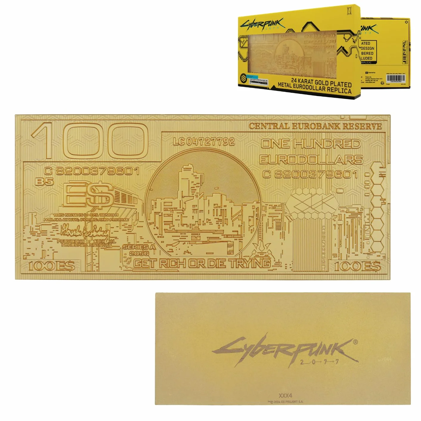Cyberpunk 2077 24k Pozłacane na Metalu Eurodolar Replica - Numerowana Edycja Kolekcjonerska