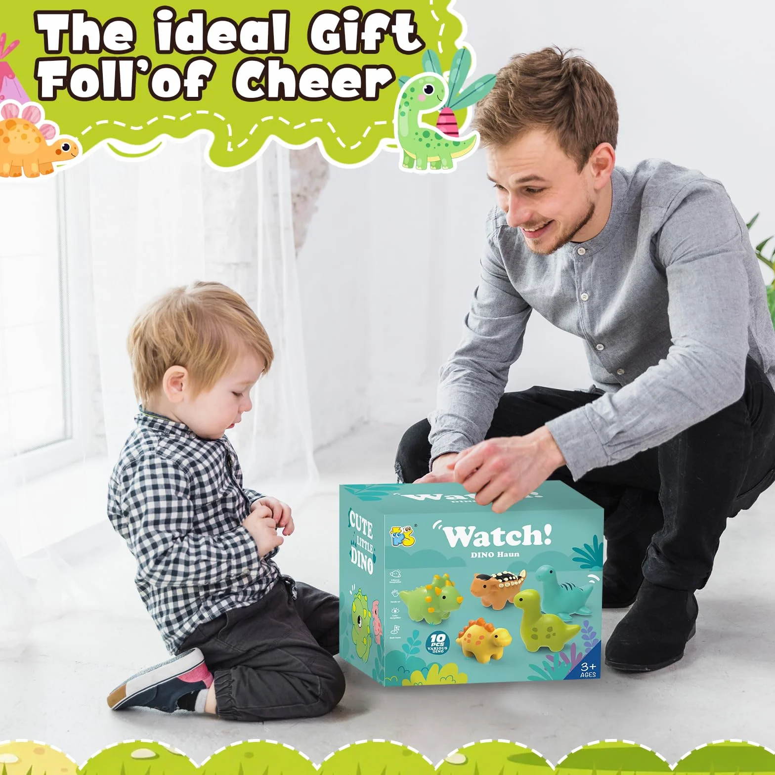 JOYBOY Montessori zabawka edukacyjna z 10 dinozaurami, różne kolory i układanie w stos dla dzieci od 1,2,3 roku, zabawka motoryczna do wspierania motoryki precyzyjnej, chłopców i dziewczynek