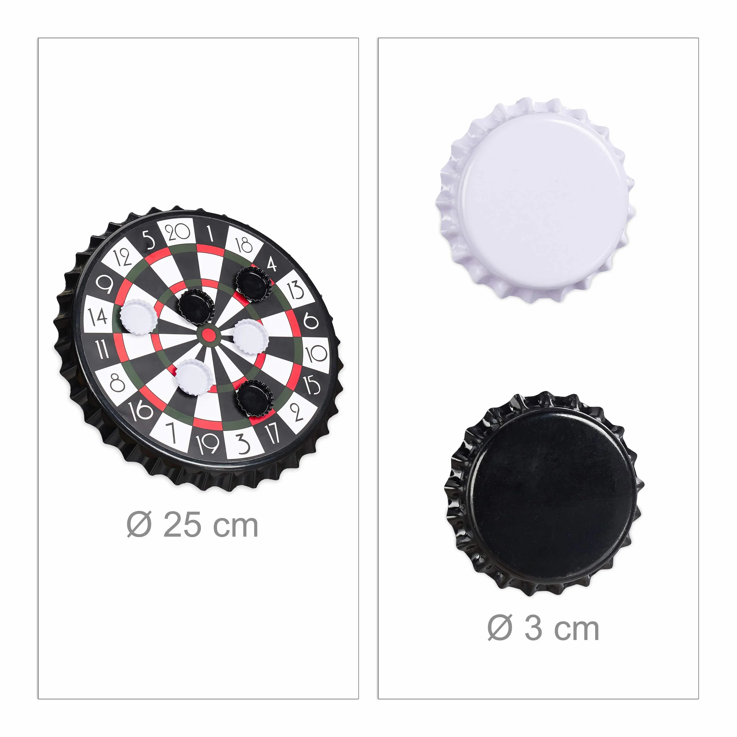 Relaxdays Tarcza do darta z kapslem, magnetyczna tarcza celownicza, gra z 6 kapslami, gra imprezowa Ø 25 cm, czarna