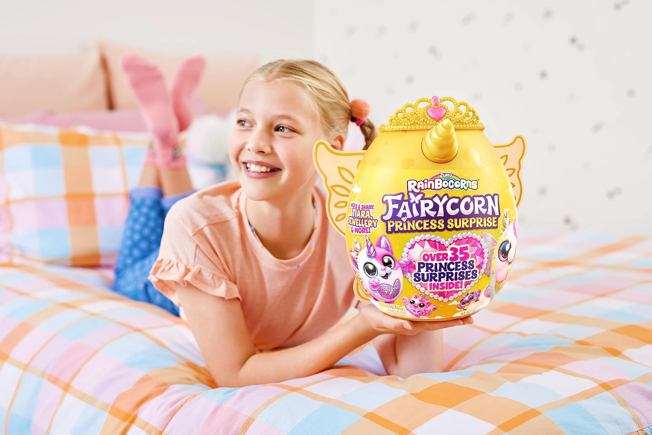 Rainbocorns Fairycorn Księżniczka Seria 6 Rubinowy Jednorożec - Kolekcjonerski Plusz - Magiczna Wróżka Księżniczka Niespodzianki, Przytulne Pluszowe Wypchane Zwierzę, Naklejki (Jednorożec)