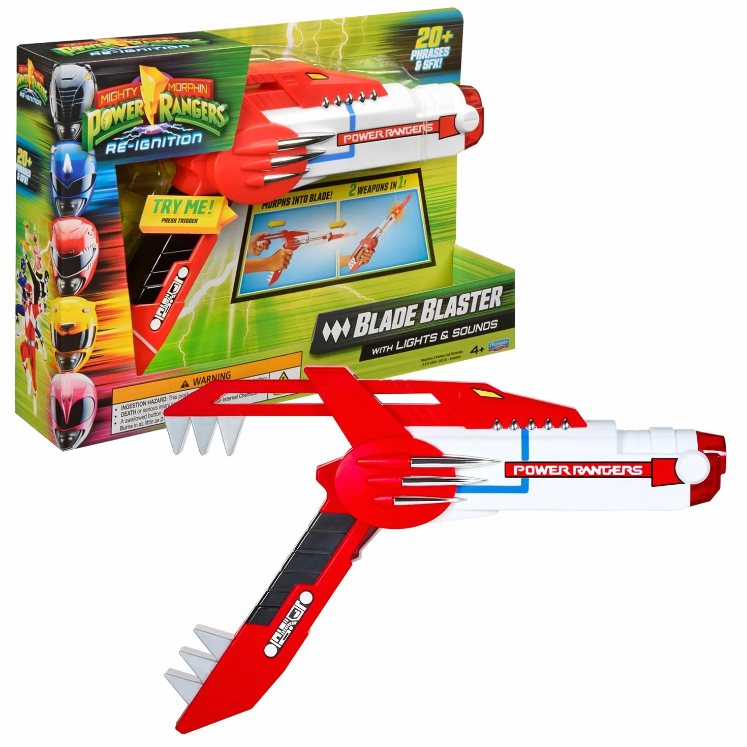 Power Rangers - Broń kostiumowa 2 w 1, elektroniczny blaster, funkcje dźwięku i światła, dla dzieci od 4 lat, PWG11