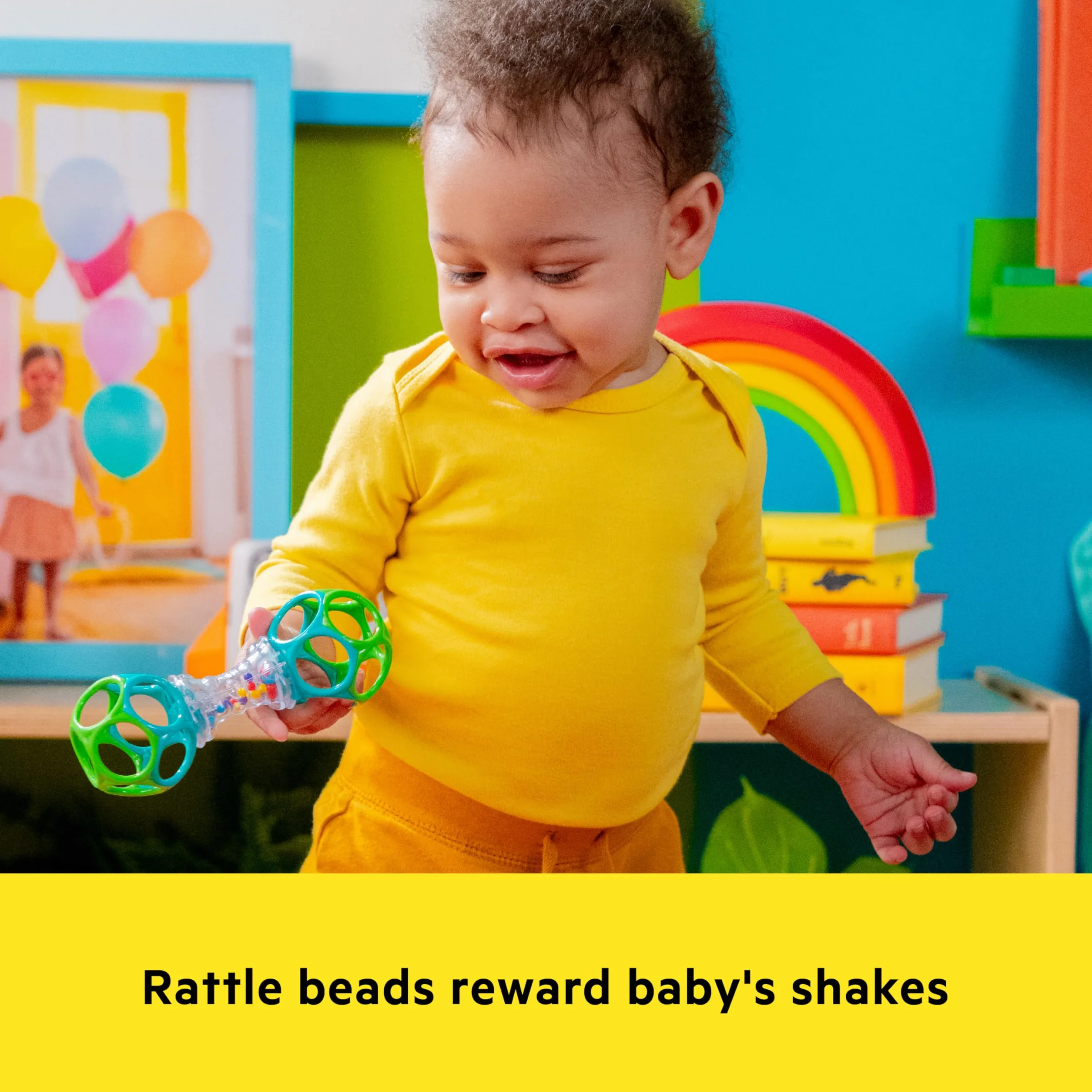 Bright Starts Easy-Grasp Oball Bundle zestaw prezentowy – Grasp the Day, piłka i grzechotka - zestaw 2 sztuk, nie zawiera BPA, unisex, nowożeńcy +