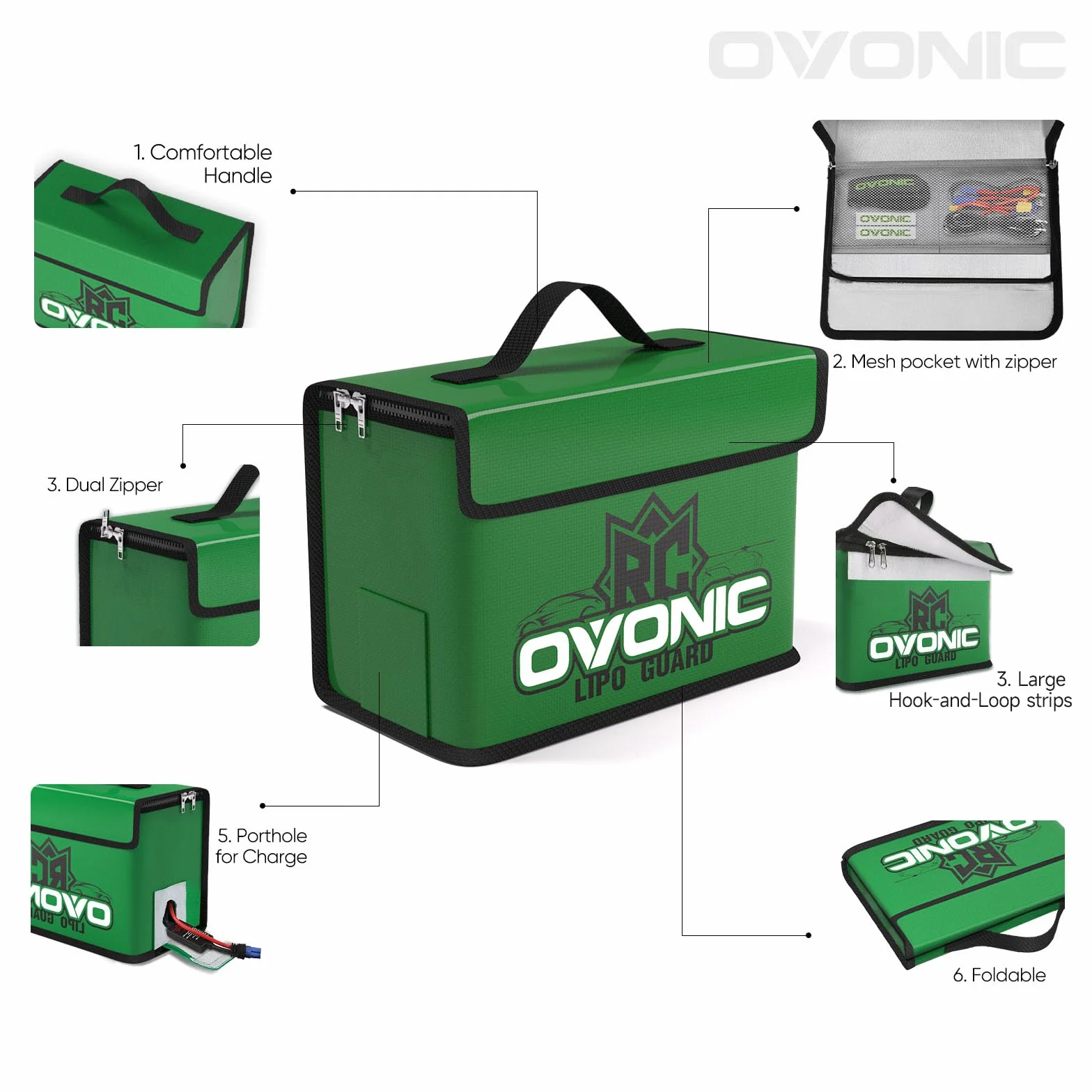 OVONIC Lipo Safe Bag Ognioodporna torba do przechowywania baterii Lipo o dużej pojemności do ładowania i przechowywania