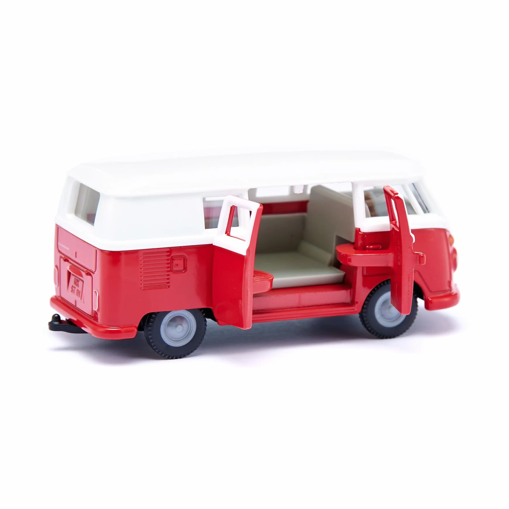 Siku 2361, VW T1 Bus, Zabawkowy samochód, 1:50, Metal/tworzywo sztuczne, Czerwony/biały, Otwierane drzwi, Zaczep przyczepy, Wiernie odwzorowane koła