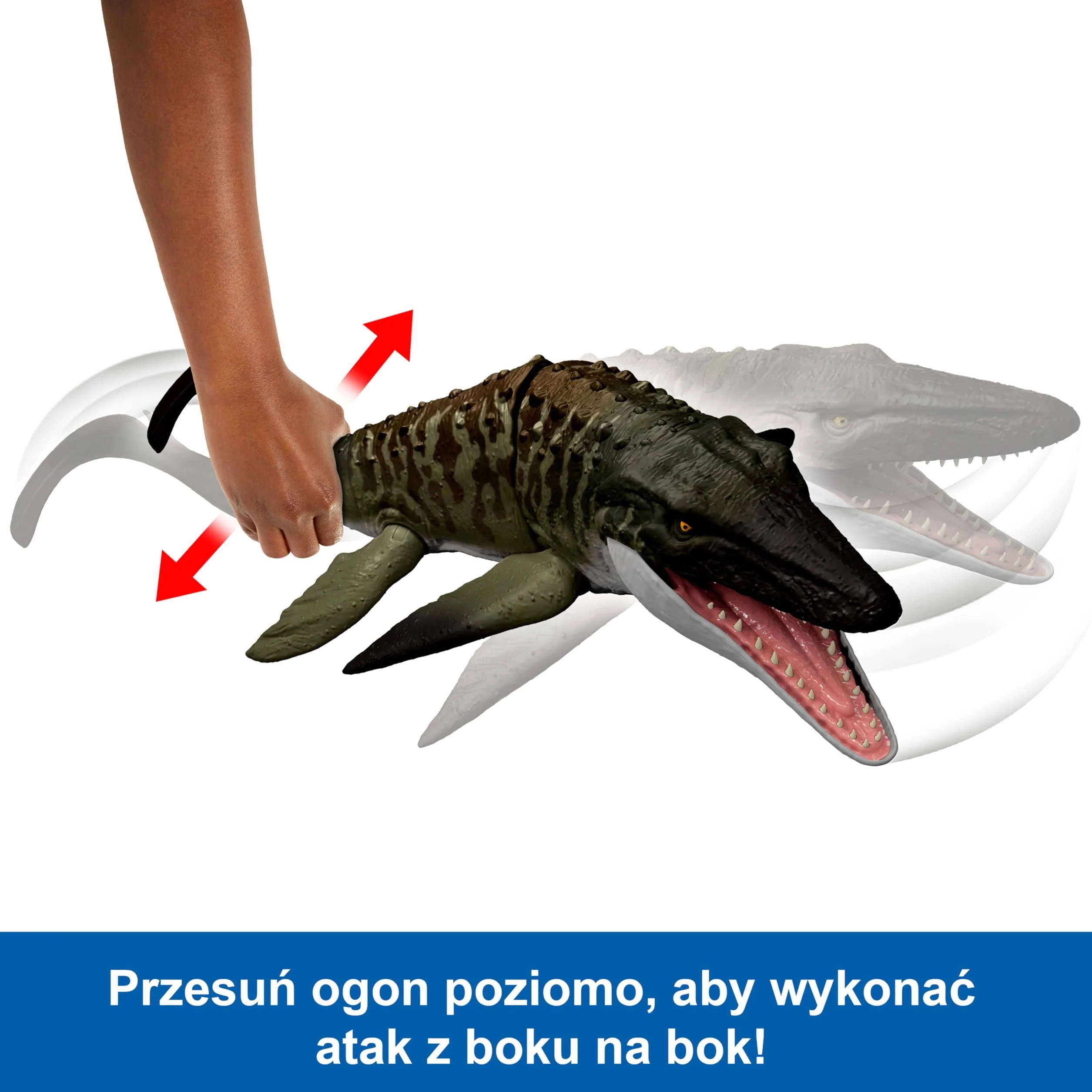 Mattel Jurassic World: Odrodzenie Mozazaur Atak paszczą Bite ‘n Blast Zestaw figurka Mozazaur z otwieraną szczęką oraz minifigurka Dilofozaur, zabawka dinozaur dla dzieci, zabawa wirtualna, JJP80