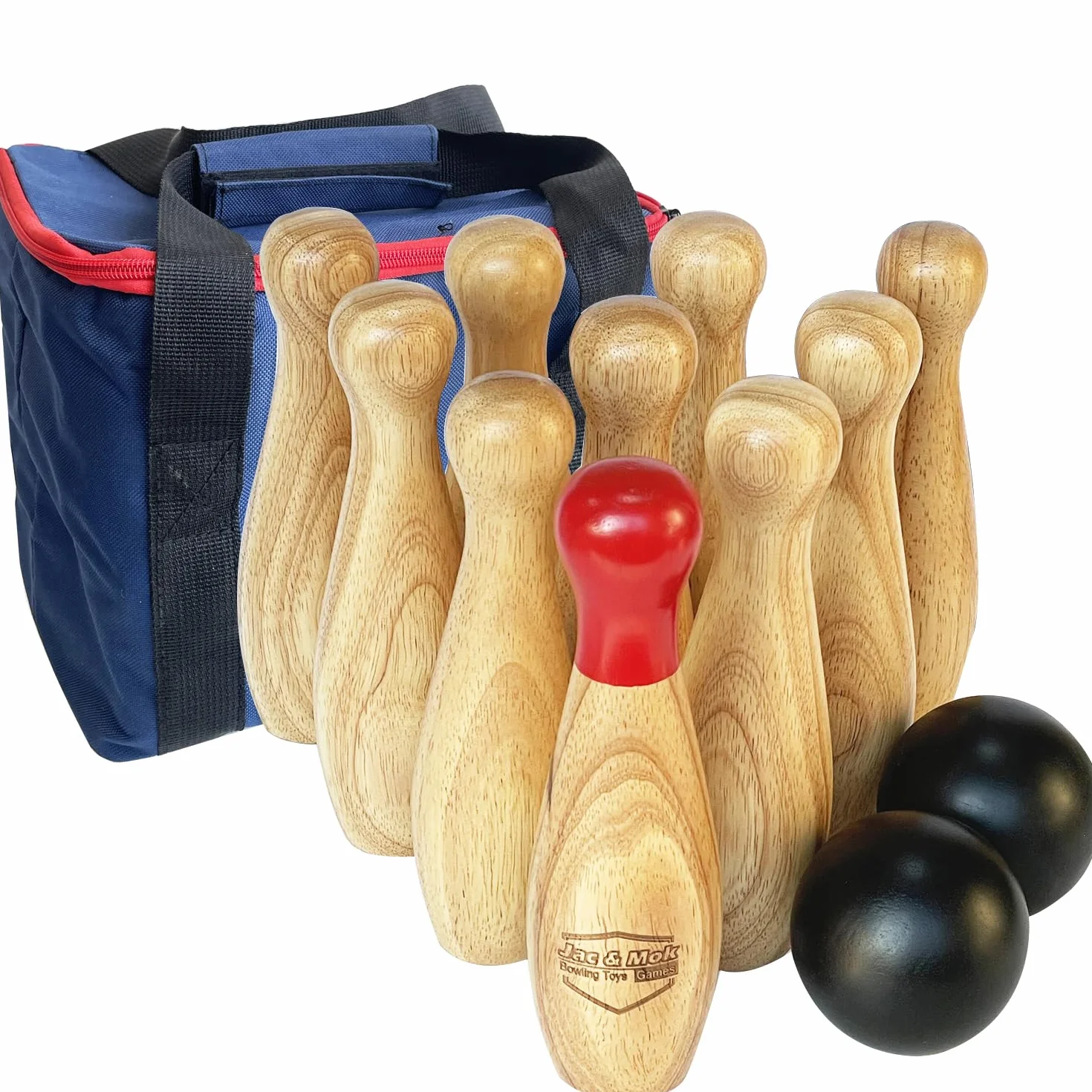 Drewniane butelki do rzucania grą w kręgle, trawnik, gra dla rodziny, zestaw gier z torbą transportową (wys. 20 cm, 10 pinów + 2 kulki)