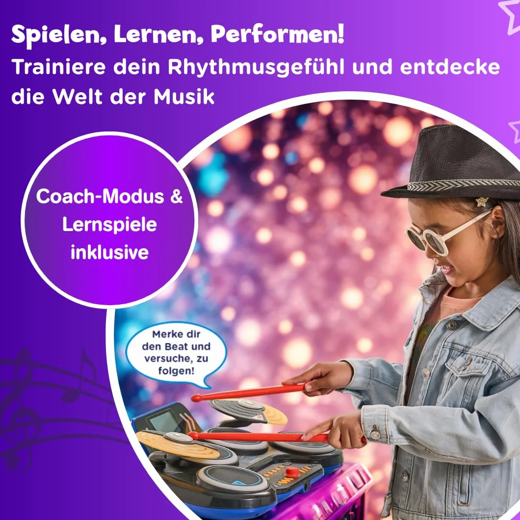 VTech Kidi DJ Drums – elektroniczna perkusja z efektami świetlnymi i trybem nauki – dla dzieci w wieku 6-12 lat