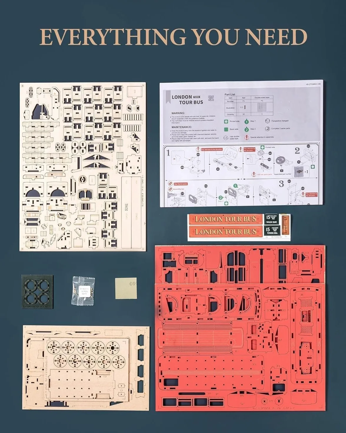 ROWOOD Drewniane puzzle 3D London Tourbus, kreatywny zestaw modelarski dla dorosłych do budowania