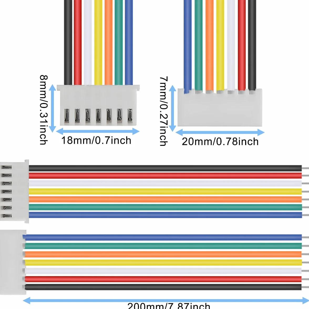 20 sztuk JST-XH 2,54 mm 7-biegunowa wtyczka XH 2,54 mm 7-biegunowa wtyczka/gniazdo z 26 AWG 20 cm kabel adapterowy, do samolotów, samochodów, robotów, helikopterów