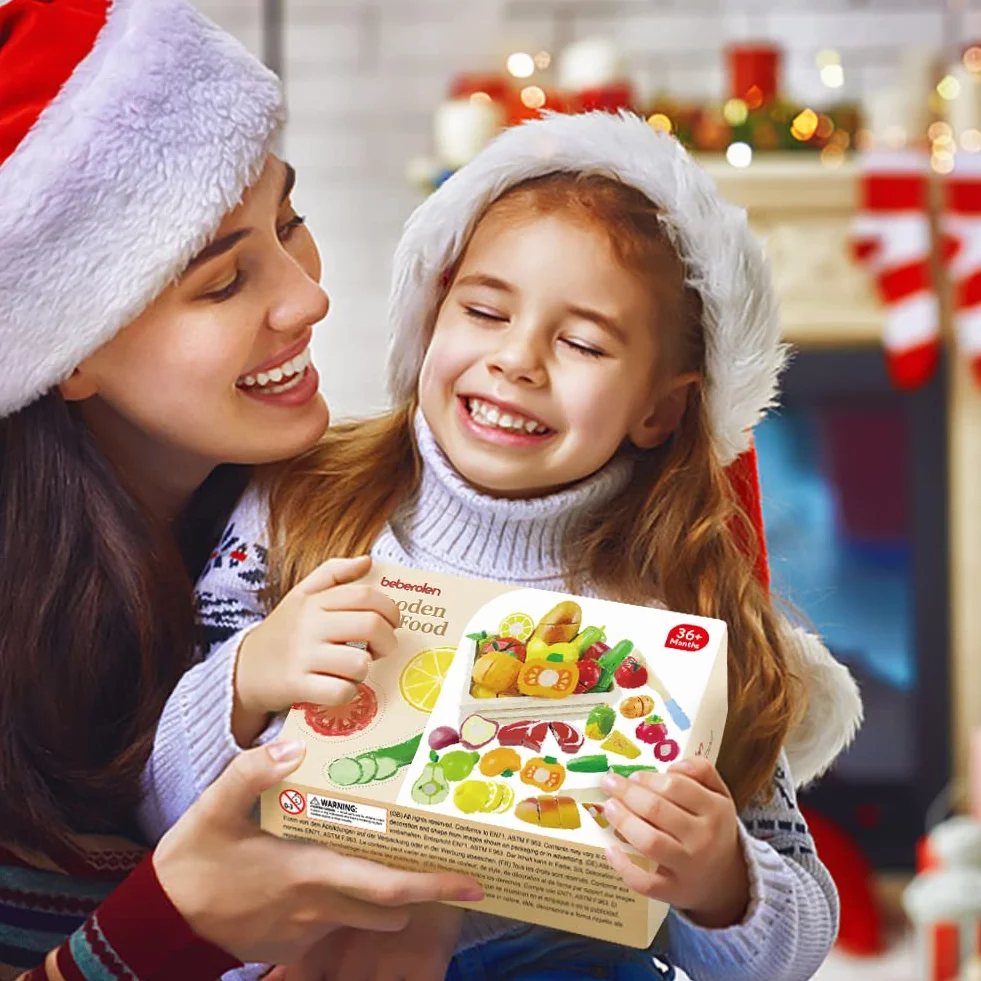 Beberolen drewniane zabawki do jedzenia zestaw akcesoria kuchenne do krojenia owoców i warzyw