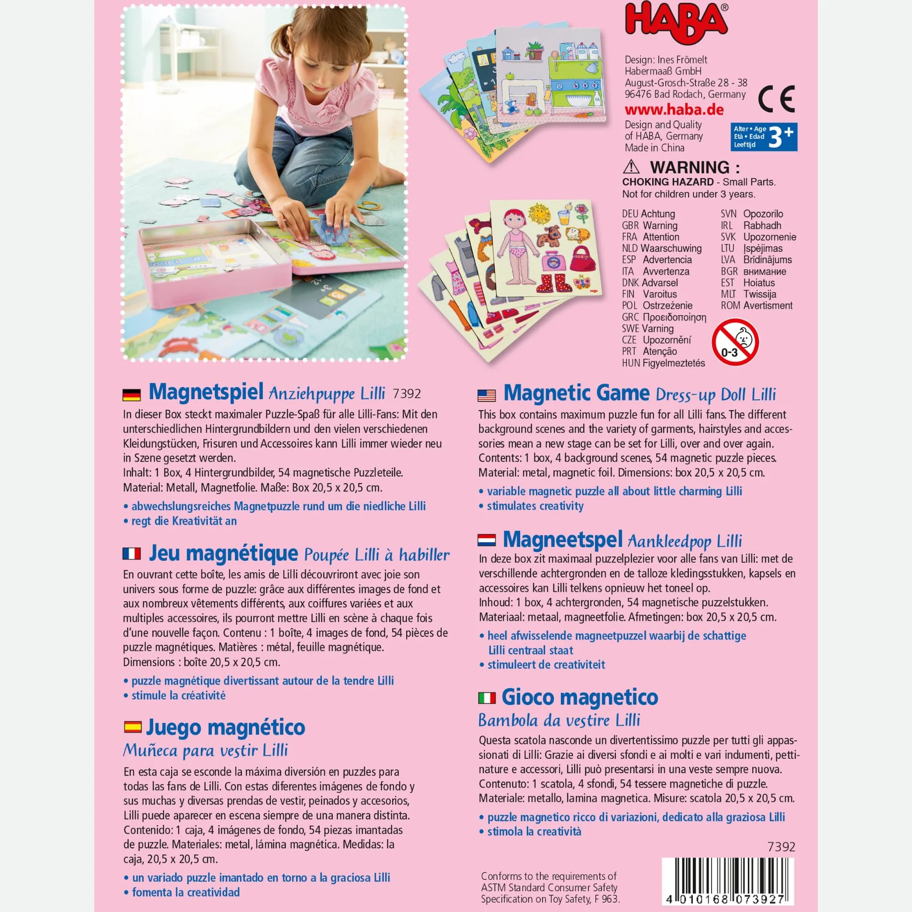 HABA 7392 – pudełko na magnes lalka do przebierania Lilli | urozmaicone puzzle magnetyczne wokół uroczej lalki Lilli | w praktycznym metalowym pudełku