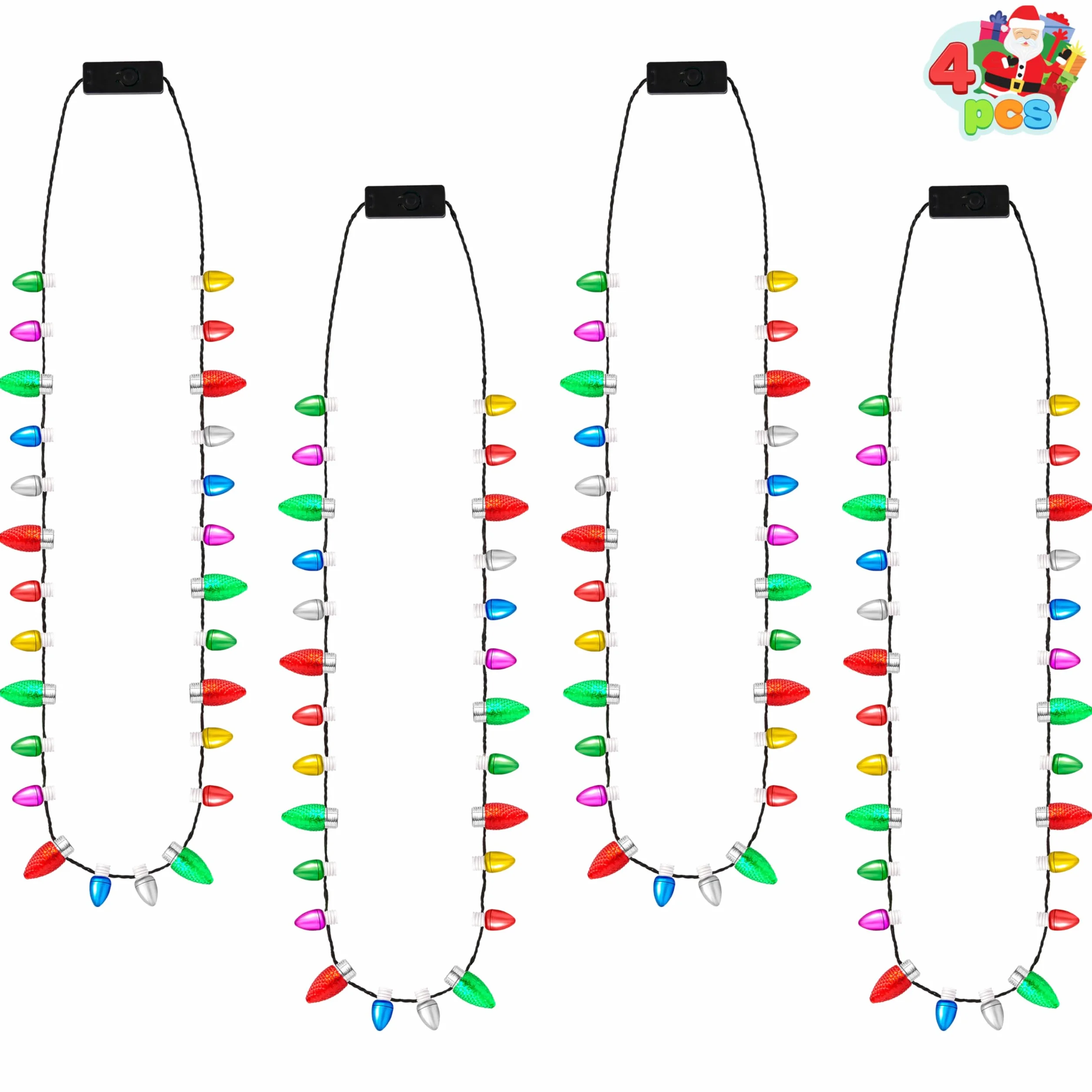 JOYIN Świąteczny mini naszyjnik z żarówkami LED, 4 sztuki, z 26 perłami i 8 świecącymi koralikami z 3 trybami oświetlenia, świecące naszyjniki na Boże Narodzenie (4 sztuki)
