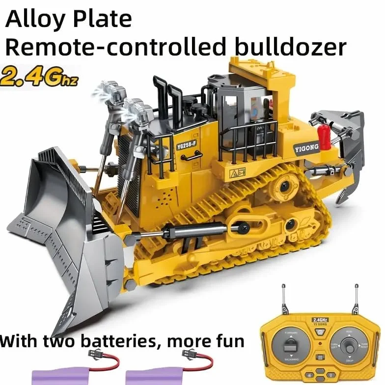 RC Bulldozer, 9-kanałowy zdalnie sterowany buldożer, zabawka 1:20, w pełni funkcjonalny pojazd RC gąsienicowy ze światłem i efektami dźwiękowymi