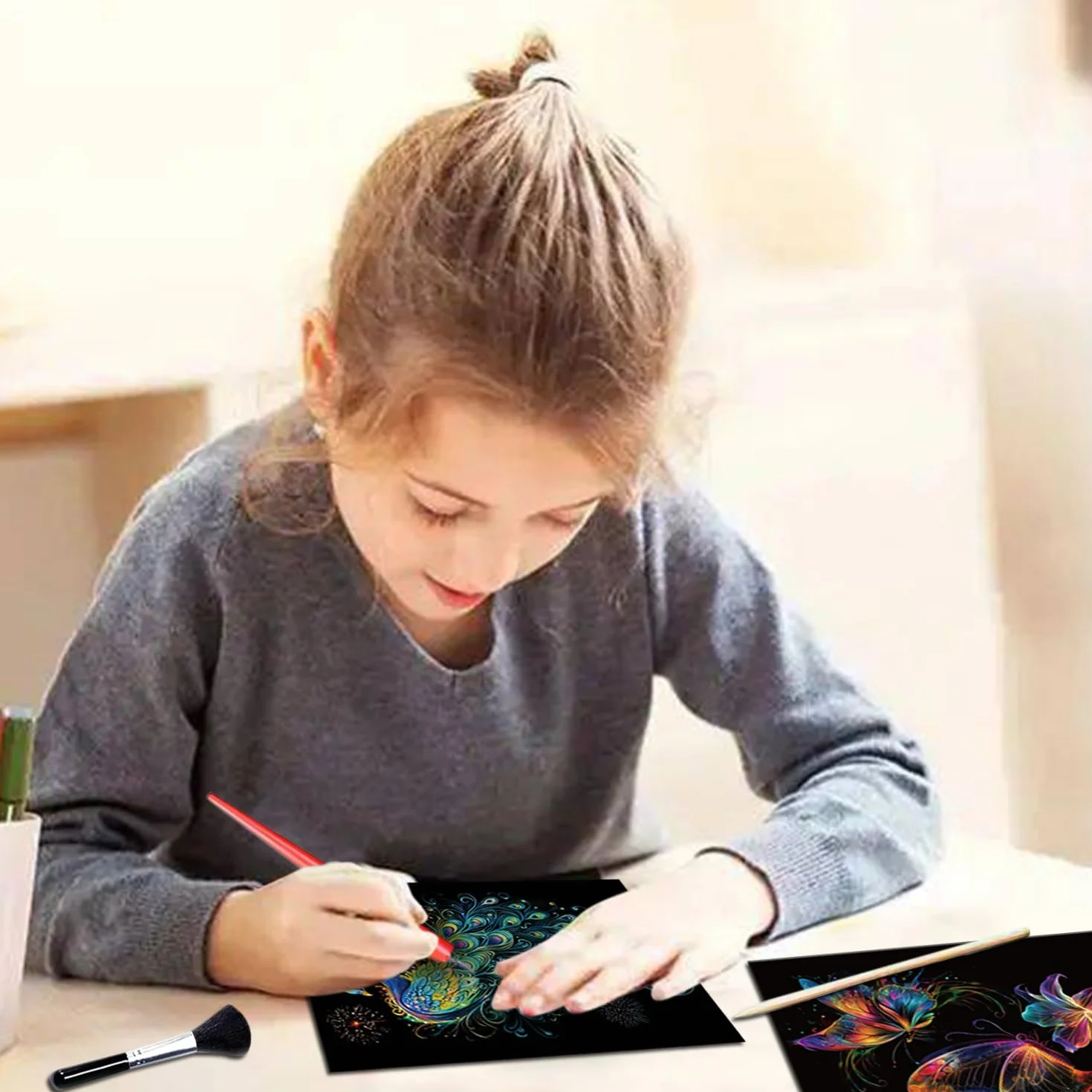 Georgie Porgy Zestaw obrazków do zdrapywania dla dzieci i dorosłych, Magic Rainbow A4, papier do zdrapywania na Boże Narodzenie, urodziny, z zestawem narzędzi do zdrapywania (świecący w nocy motyl +