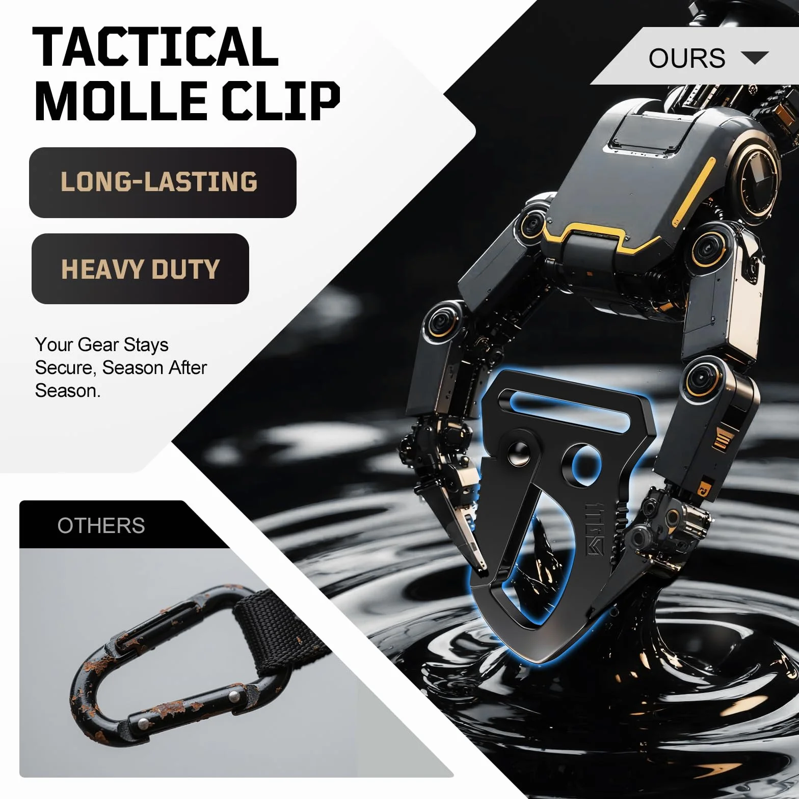 Molle klips metalowy 2 w 1 karabińczyk z mocowaniem T i szybkim zapięciem – uchwyt na klucze, akcesoria Molle na klucze, rękawice i narzędzia, pasuje do paska, kamizelki i plecaka