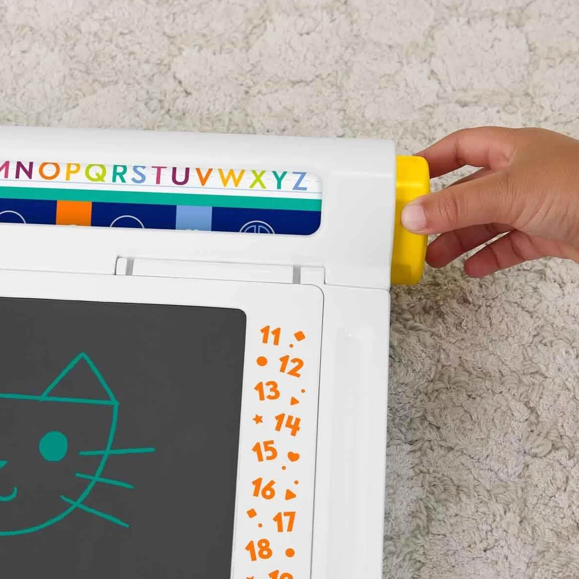 Fisher-Price Tabliczka znikopis „Rysuj i ucz się” z ekranem LCD do pisania i rysowania bez bałaganu, tablica, zabawka edukacyjna do kreatywnej zabawy i rysowania, dla dzieci od 3 roku życia, JDL70