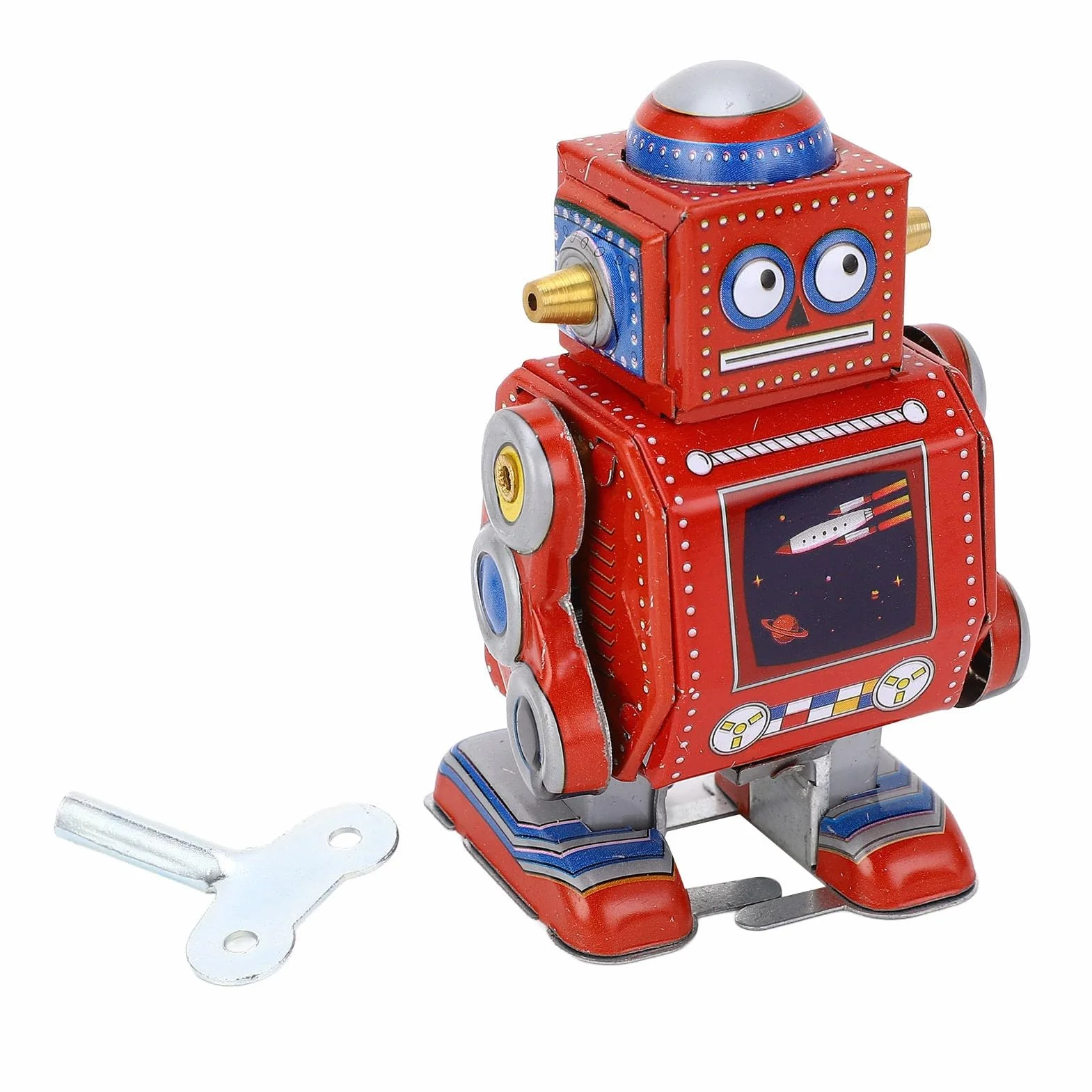 Wind Up Vintage Robot Retro Klasyczna Mechaniczna Zabawka Wiosenna dla Restauracji Cafe Bar (czerwony)