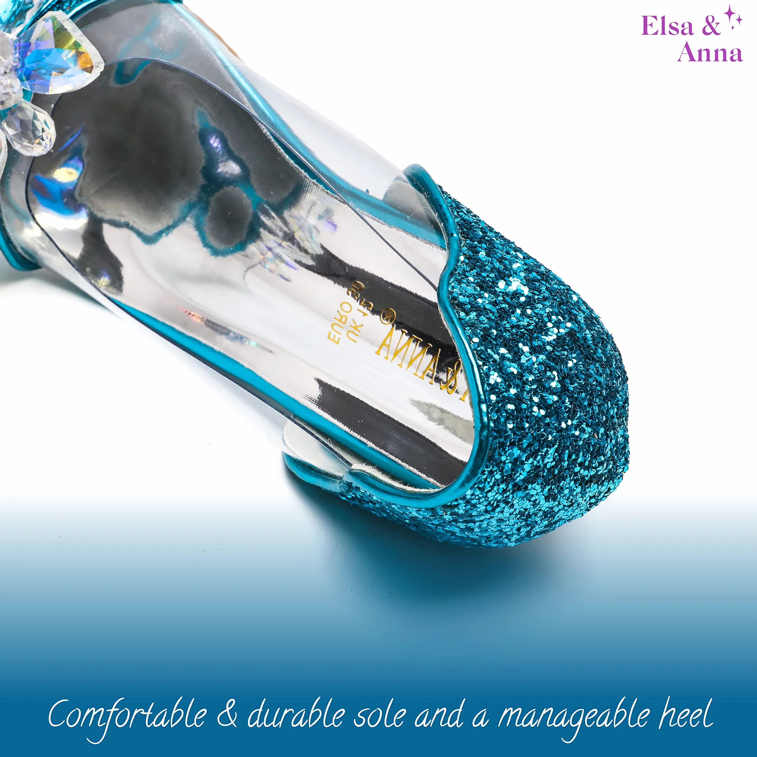 ELSA & ANNA Dziewczęce buty księżniczki - 3 cm obcasy - Błyszczące buty na imprezę i urodziny - Wysokie obcasy dla dzieci BLU14