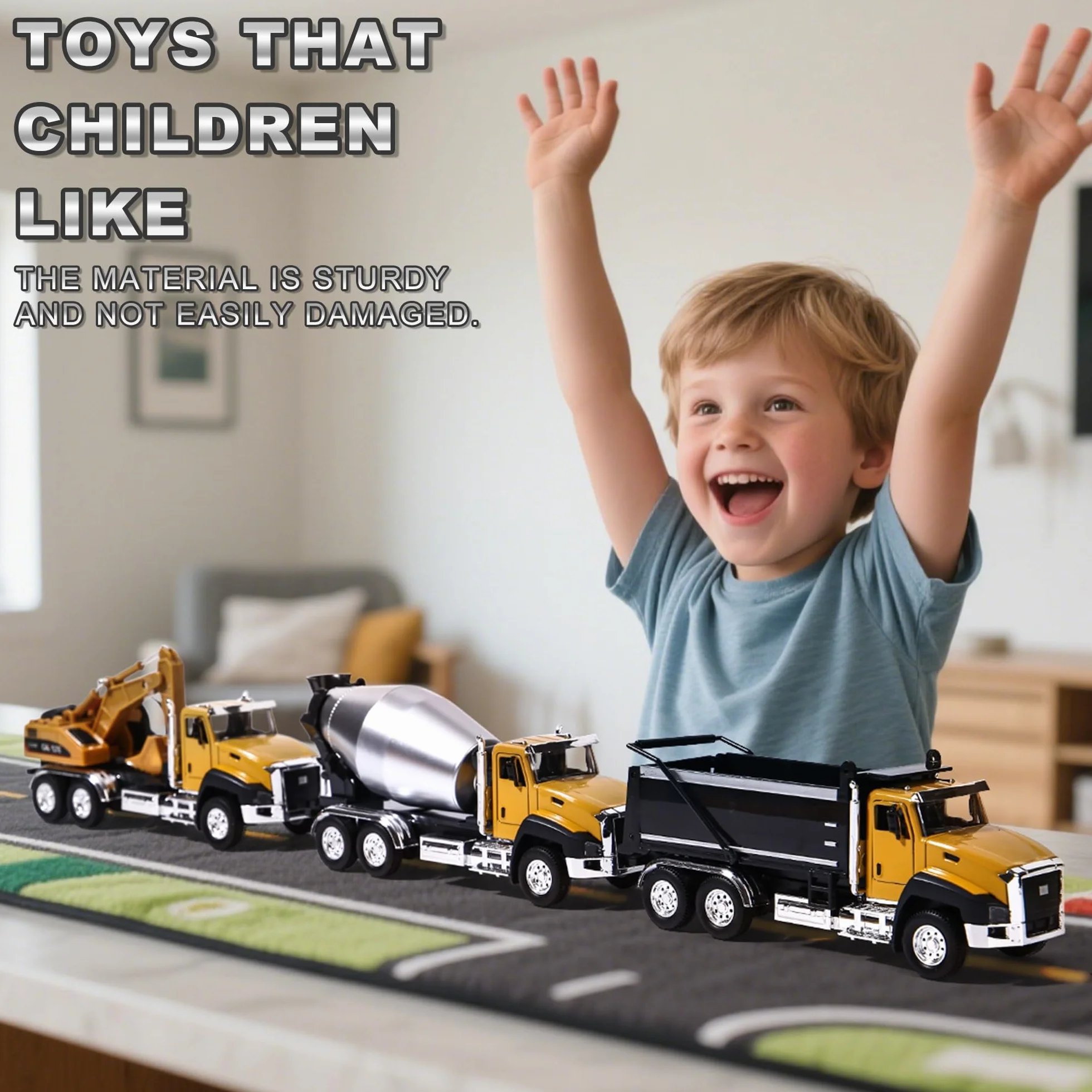AIUAZA 1/50 Ratio die-Casting Engineering Construction Vehicle, Excavator, Alloy Collection Model car, Boy's Door Opening Pull Back Car Toy(1 szt. Excavator)