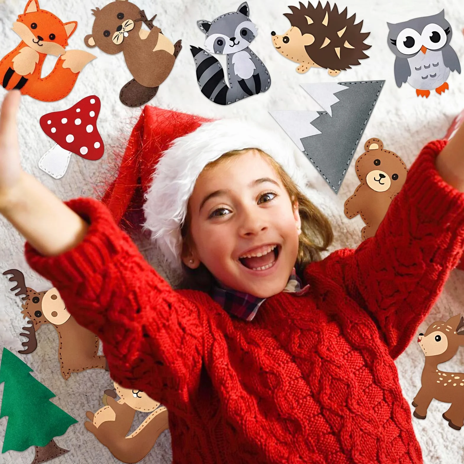 Lets Joy Zestaw do szycia ze zwierzętami leśnymi, zestaw do szycia, filcowe zestawy do szycia, zestaw do majsterkowania, zestaw filcowy dla początkujących dzieci, kreatywny zestaw do szycia figurek