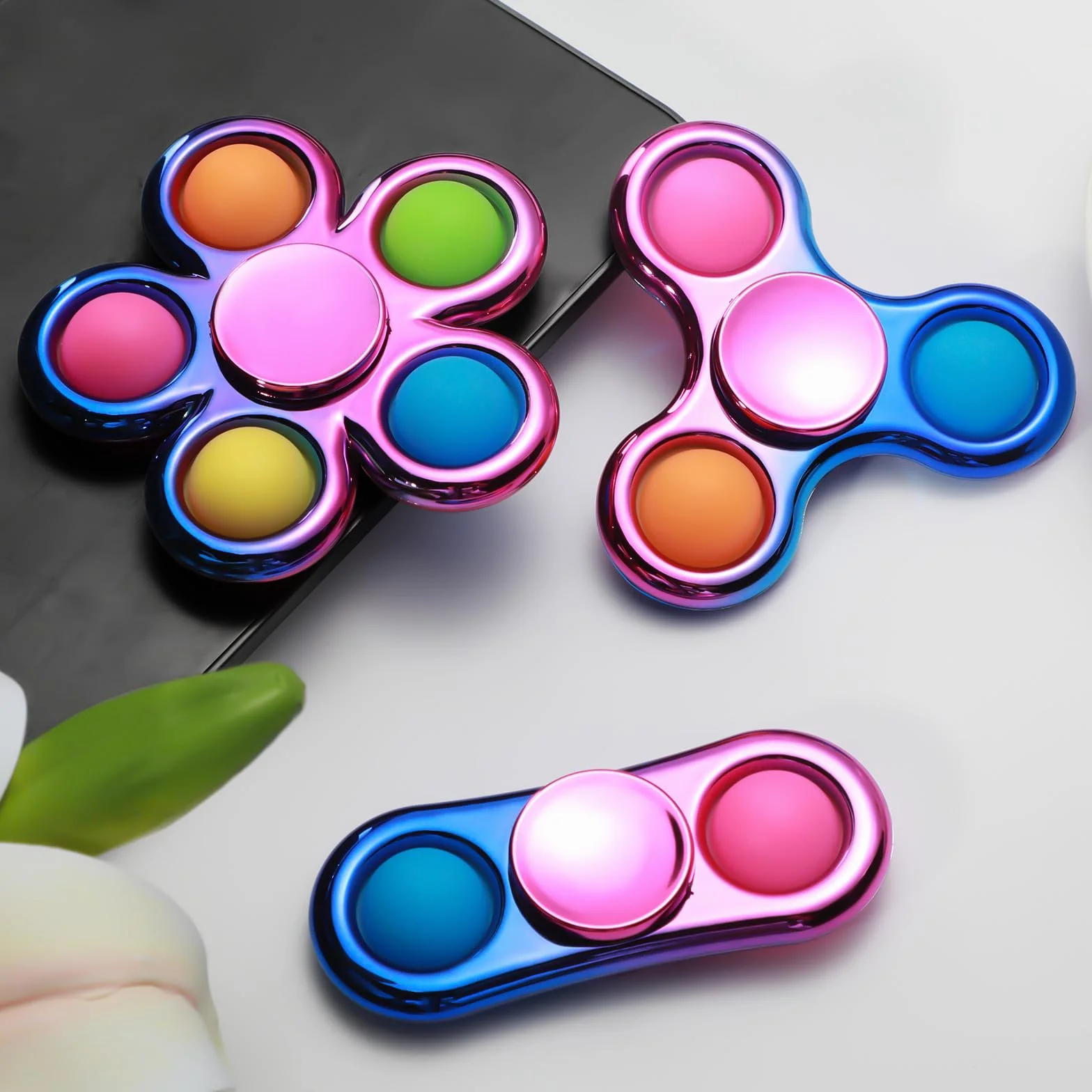 SCIONE Zestaw 3 Fidget Spinner Pop, Sensoryczna zabawka do ściskania bąbelków, pomaga w ADHD, lękach i stresie