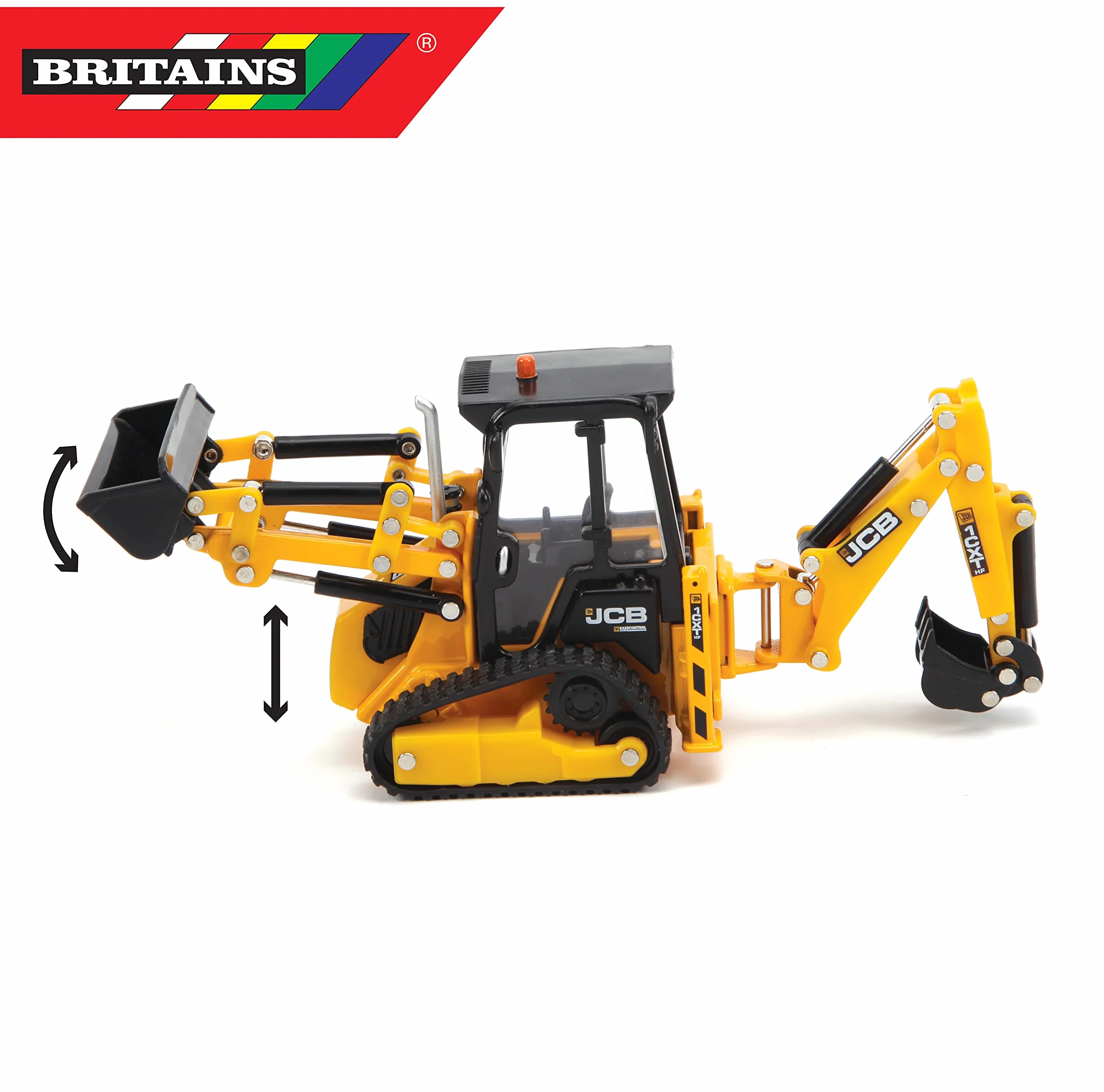 Britains JCB Farm Tomy Toys, koparko-ładowarka gąsienicowa, ciężarówka 1:32 JCB 1CXT, zabawka kolekcjonerska, zabawka rolnicza w skali 1:32, odpowiednia dla kolekcjonerów i dzieci, 3 lata plus