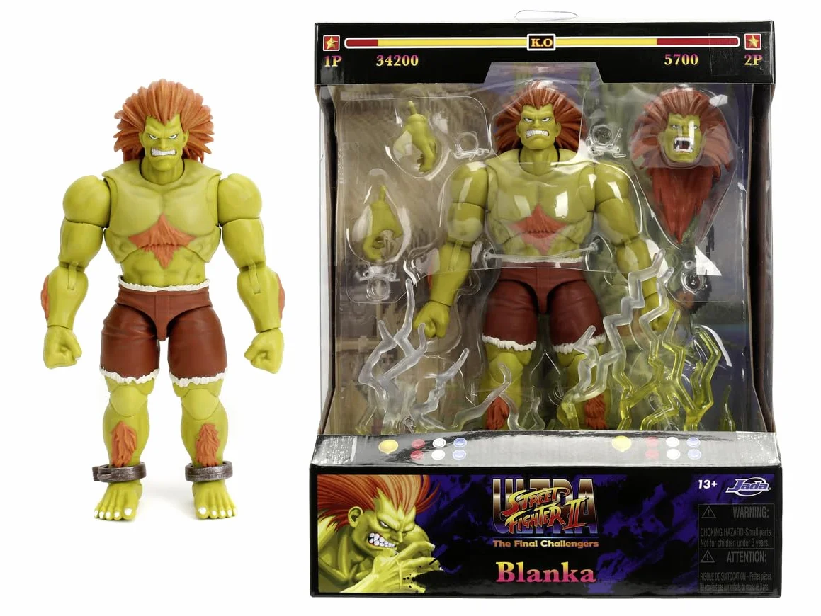 Jada Toys Street Fighter figurka Blanka (19 cm) - ruchoma figurka kolekcjonerska i akcji z Street Fighter 2: The Final Challengers, z alternatywną głową, rękami i akcesoriami, od 13 lat