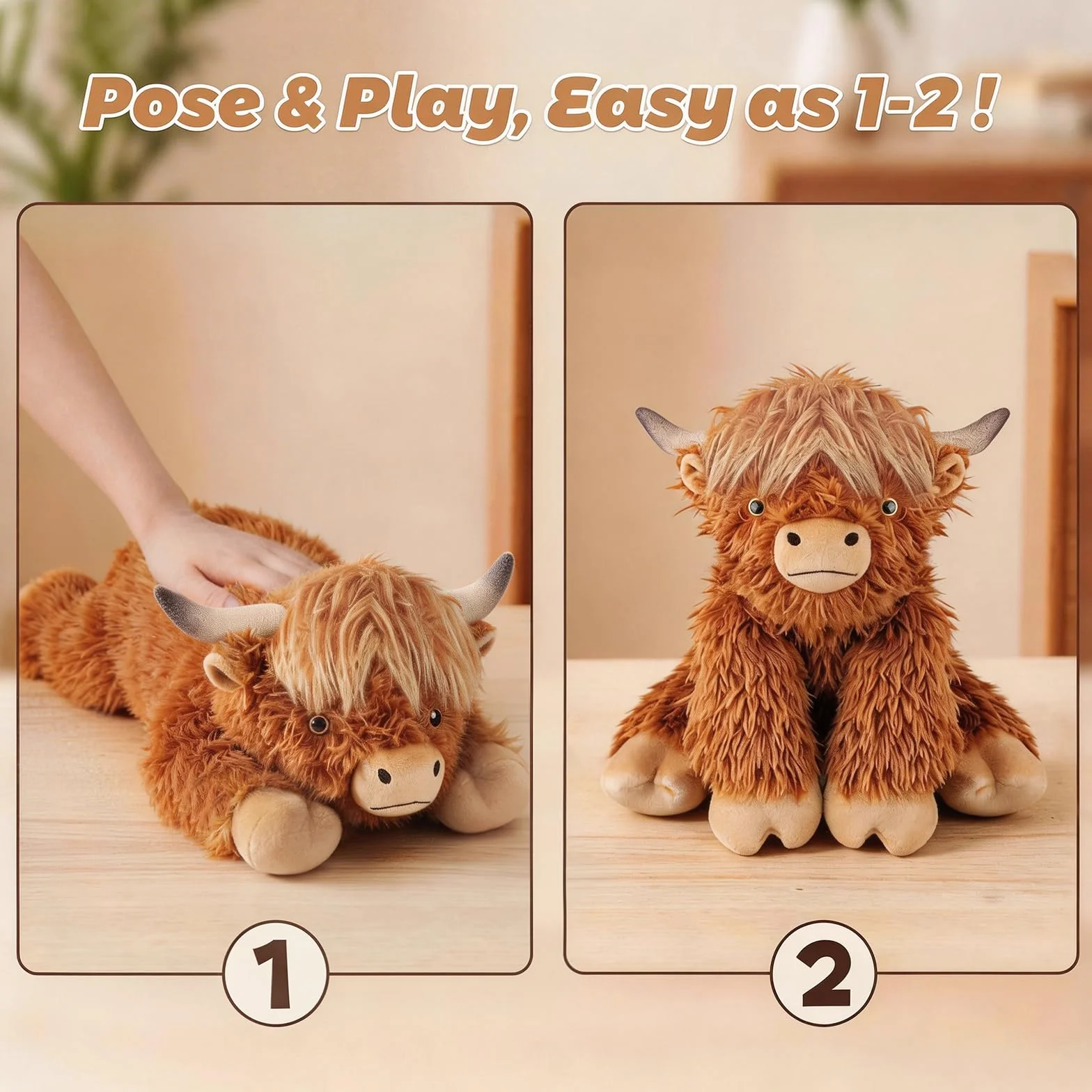 61 cm i 2 kg Highland Cow Ważone Pluszowe Zwierzę, Regulowane Poduszki Zabawek Pluszowych do Siedzenia i Leżenia z Wyjmowaną Torbą Ceramsite dla Towarzystwa, Przytulne i Miękkie Prezenty dla Dorosłych
