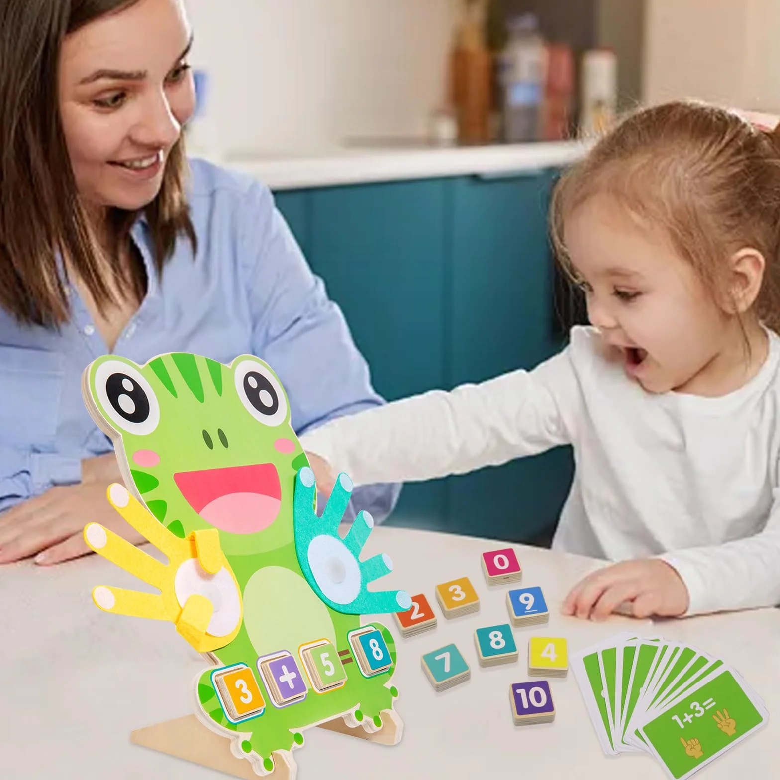 Seasboes Montessori drewniana zabawka matematyczna do nauki liczenia dla dzieci, zabawka matematyczna do nauki liczenia palców, wczesna edukacja, dla chłopców i dziewczynek, urodziny (A)