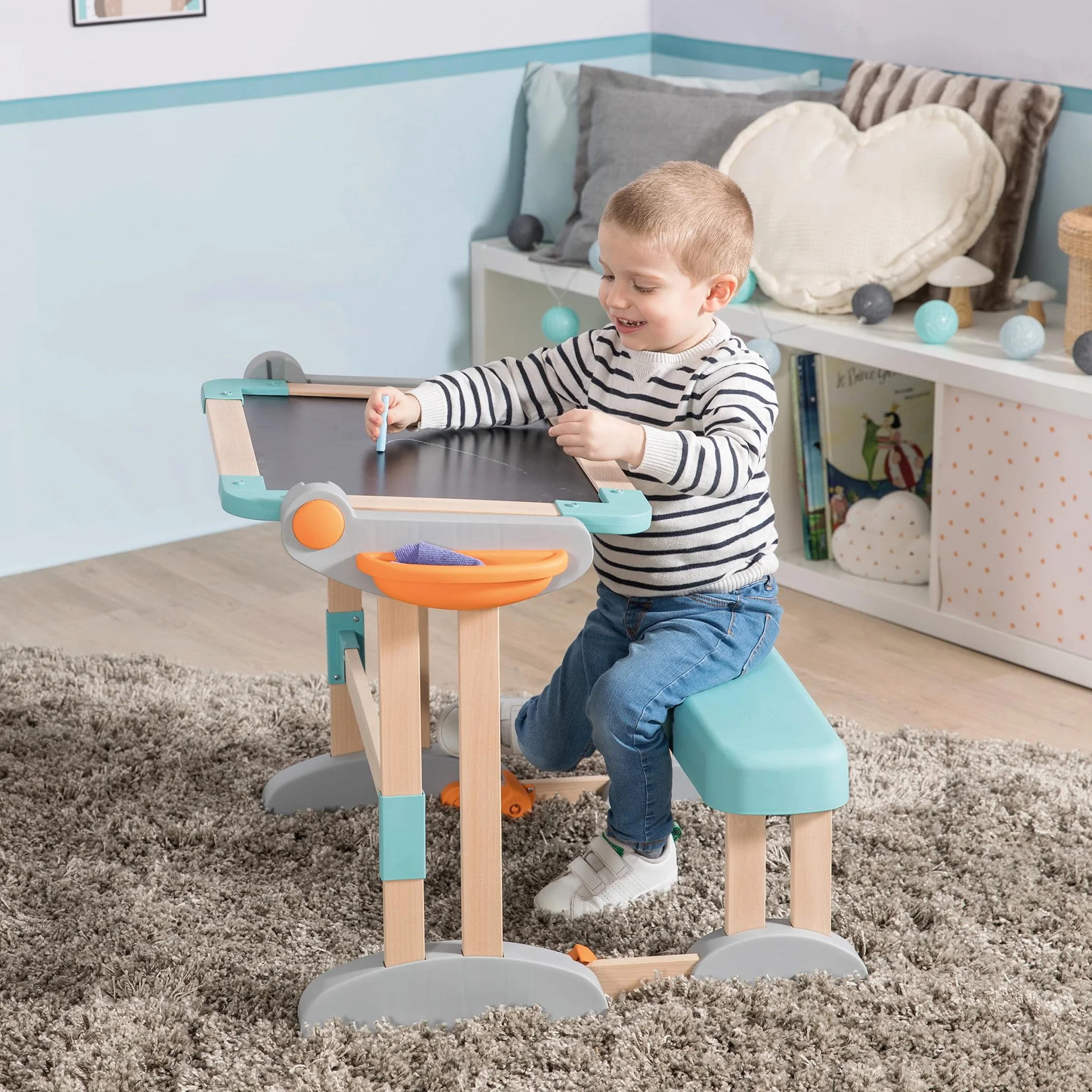 Smoby Biurko Modulo Space z możliwością przekształcenia w tablicę, drewno i plastik, składane, 80 akcesoriów, od 3 lat