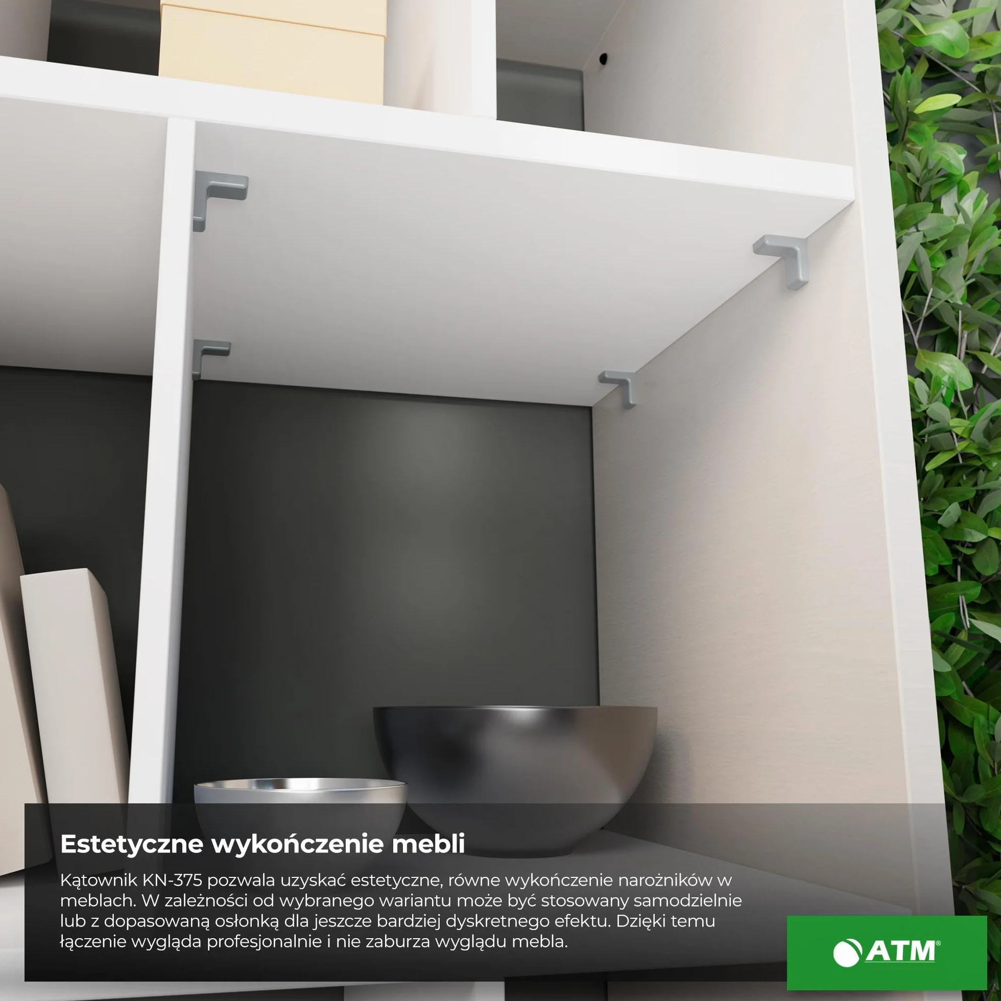 ATM Kątownik meblowy z osłoną w kolorze Popiel – Meblowy łącznik narożny z ocynkowanej stali, metalowy kątownik 90° do naprawy i wzmocnienia szafy, regału, półki, stołu, krzesła, łóżka – 20 sztuk