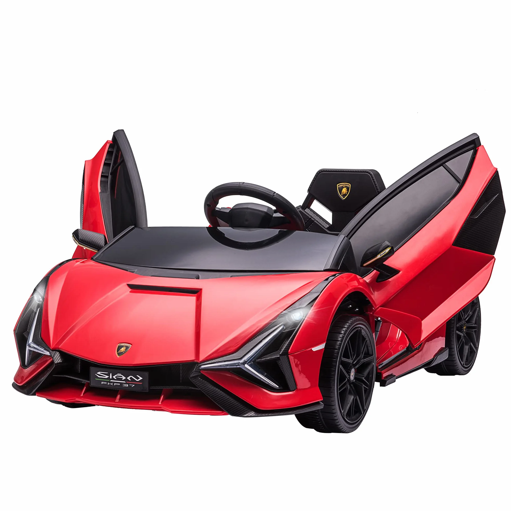 HOMCOM Licencjonowany samochód elektryczny dla dzieci Supercar Lamborghini Sian 12 V - V. Max. 5 km/h z pilotem 2,4G Efekty dźwiękowe + czerwone światło