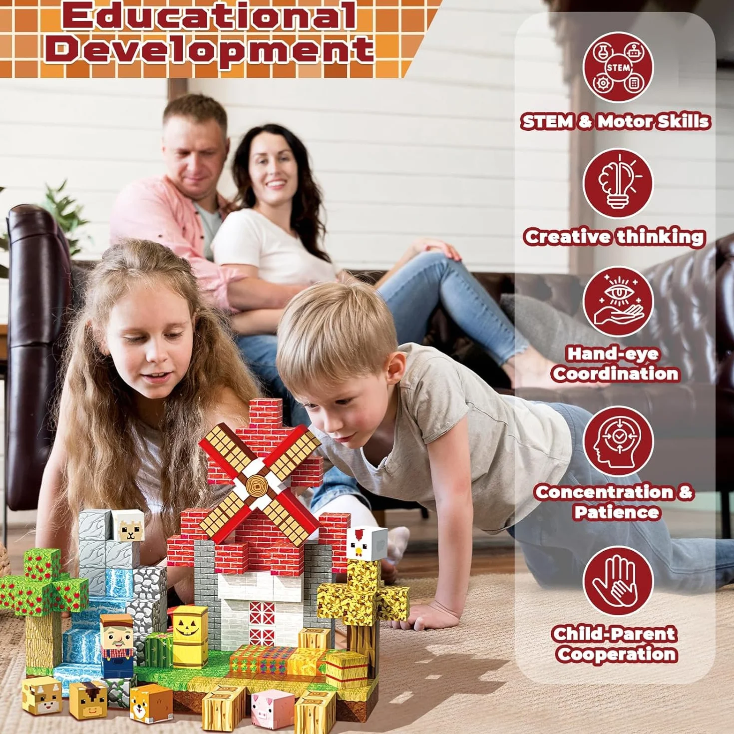 Goody King Magnetyczne Klocki 150 Sztuk | Edukacyjne Zabawki z Figurkami Zwierząt i Wiatrakiem | STEM Zestaw Montessori dla Dzieci 3-7 Lat | Sensoryczny Prezent Wielkanocny