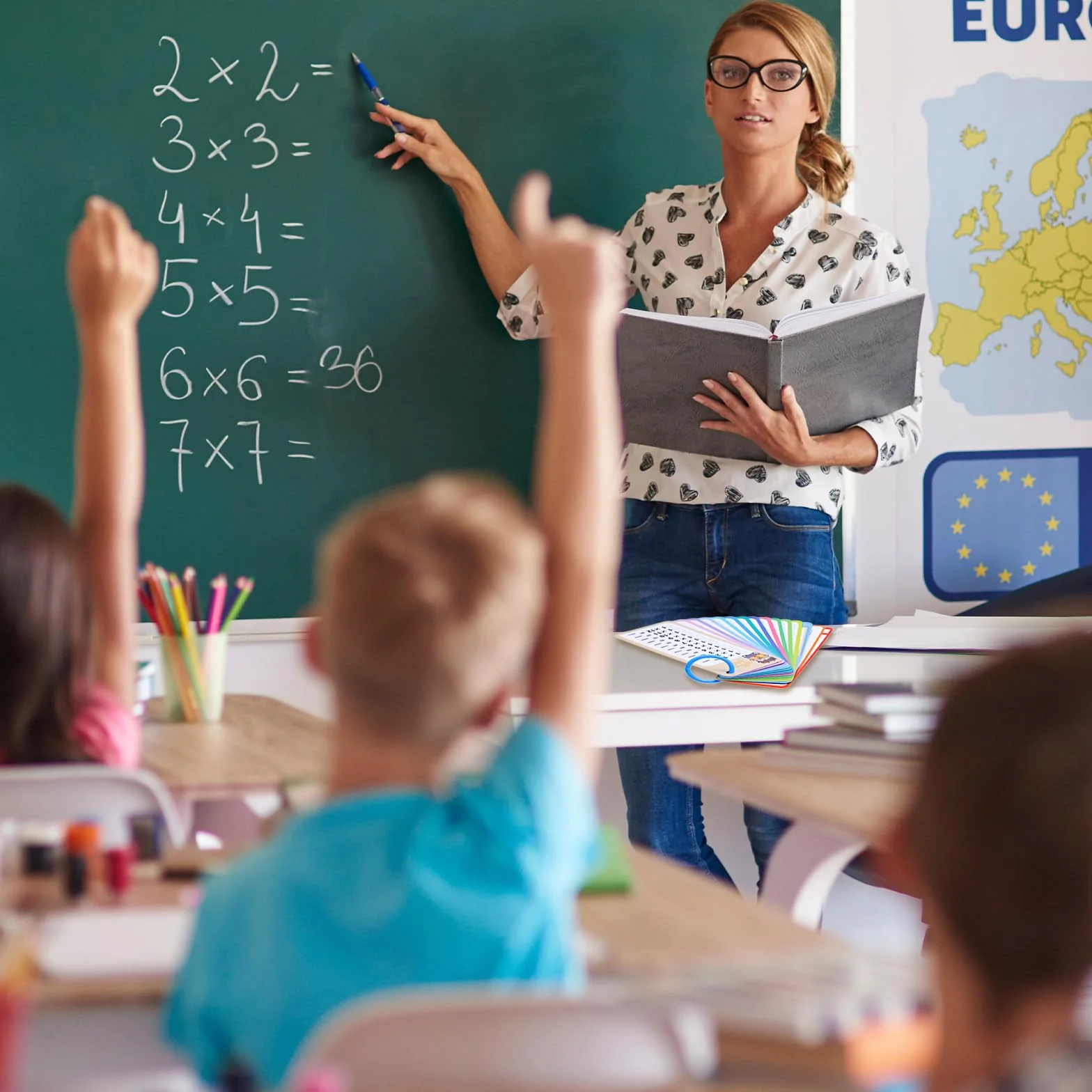Karty do nauki matematyki dla dzieci, 15 dodatkowych kart flash z 2 markerami suchościeralnymi