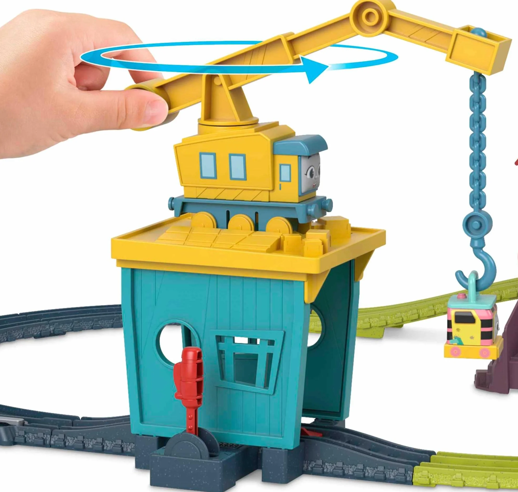 Thomas & Friends Motorized Toy Train Set Fix 'em Up Friends with Carly the Crane & Sandy the Rail Speeder for Preschool Kids Ages 3+ Years, HDY58