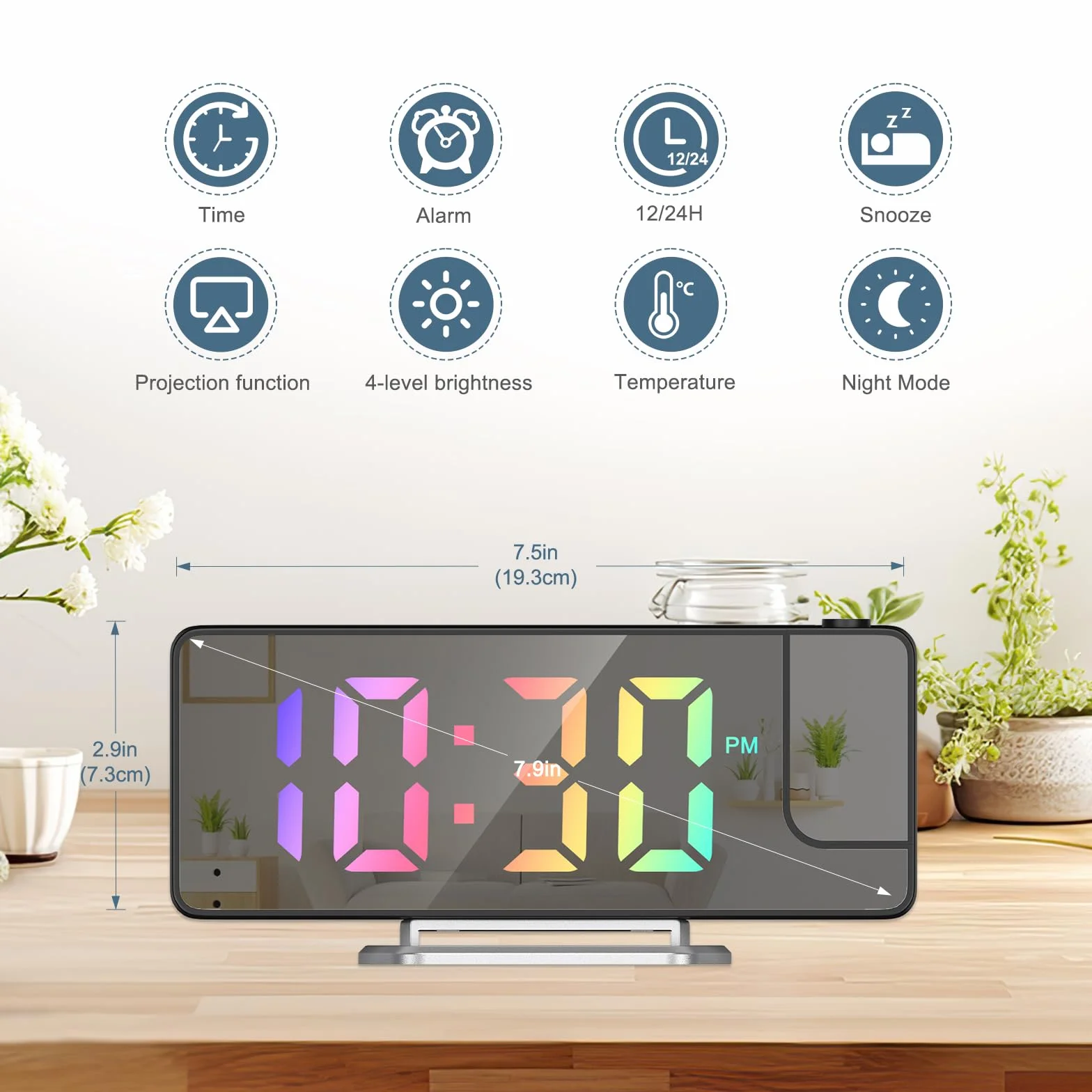 New Projection Alarm Clock, cyfrowy budzik z wyświetlaczem temperatury, 180° Flip Projection Clock, elektroniczny zegar stołowy, 3 ustawienia jasności, wyświetlacz 12/24 godzinny, kolorowy