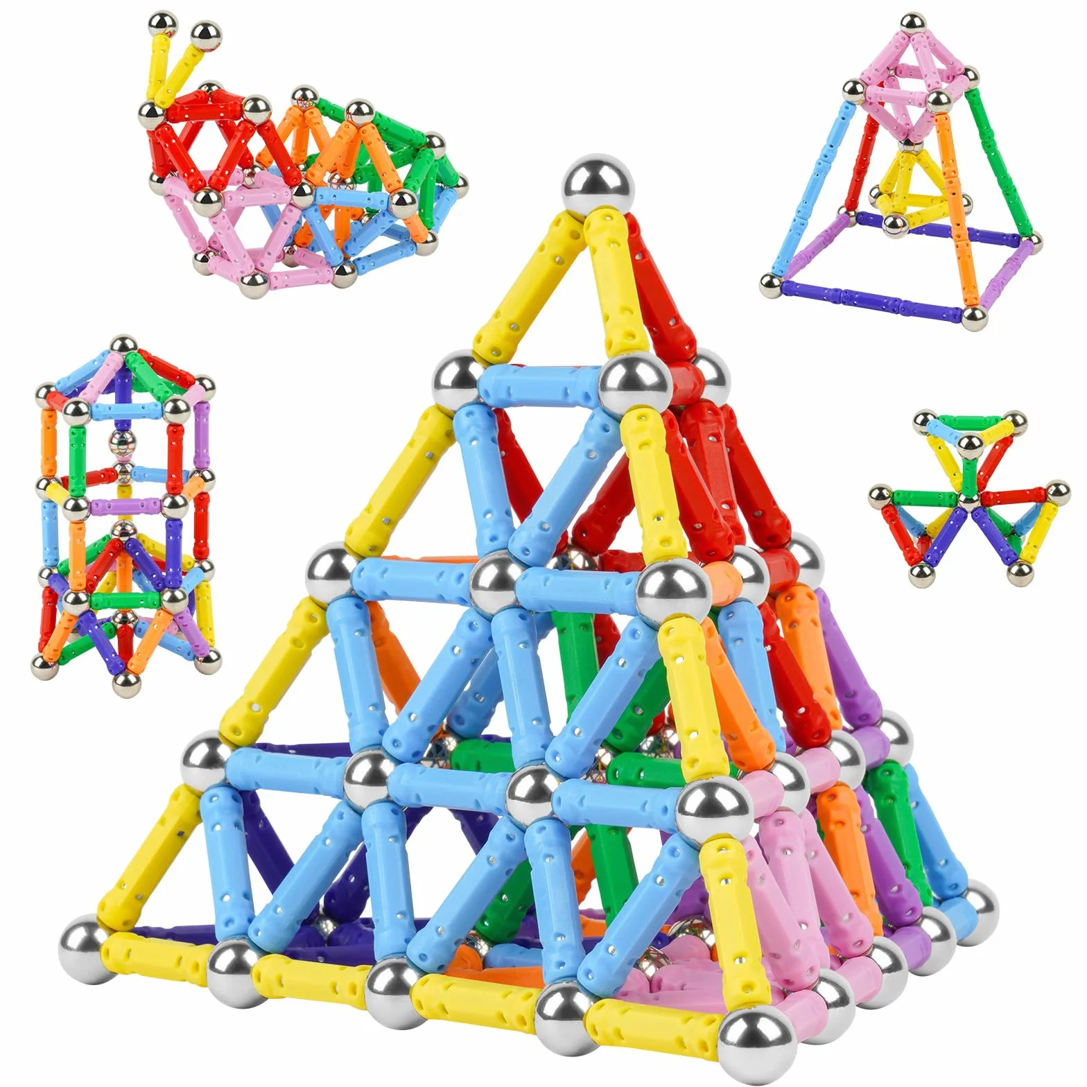AUAUY 144 magnetyczne klocki, puzzle 3D, zabawki budowlane, magnesy konstrukcyjne, klocki magnetyczne, zabawki edukacyjne, pałeczki magnetyczne, zestaw STEM, dla dzieci i dorosłych