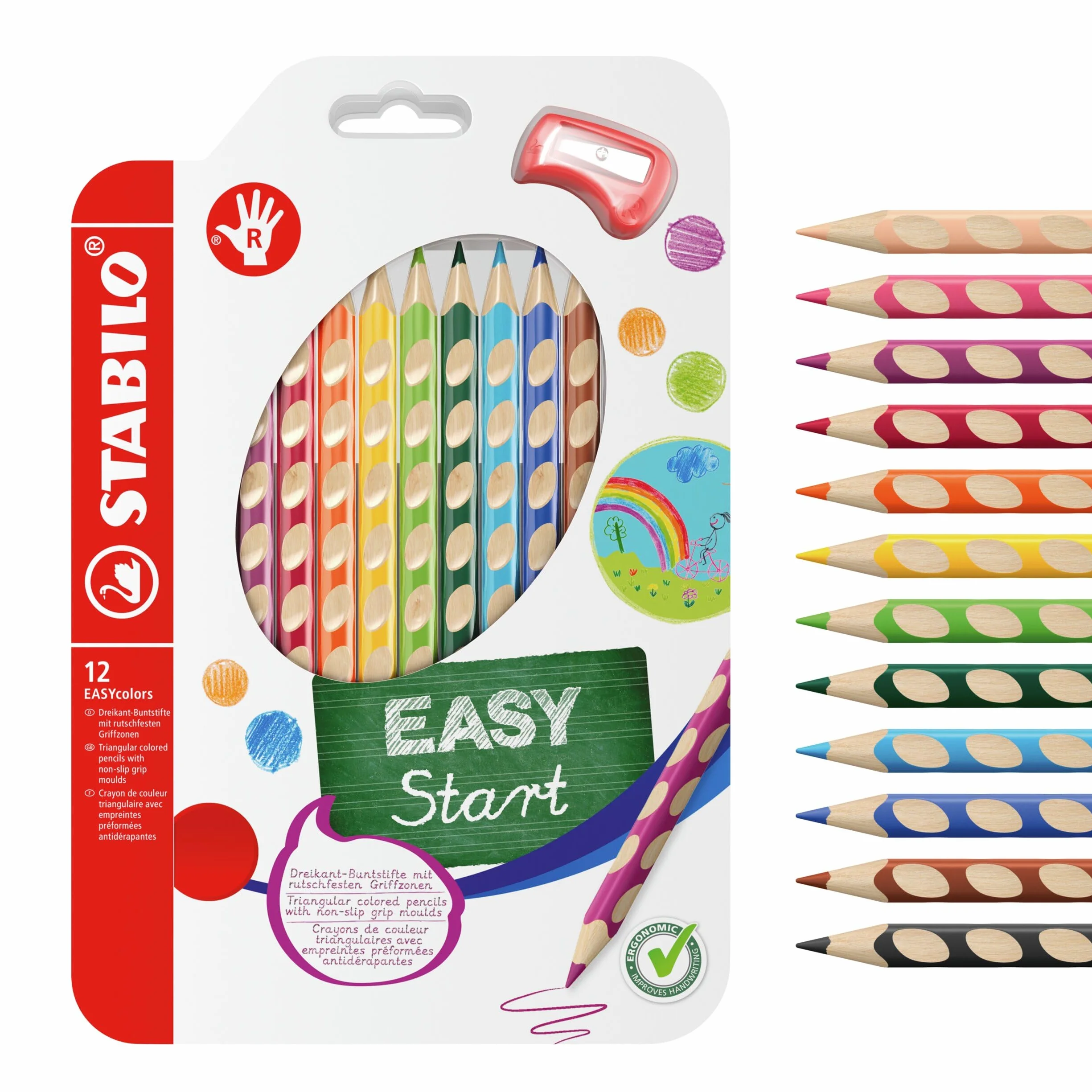 STABILO EASYcolors Kredka dla praworęcznych, etui 12 kolorów + temperówka