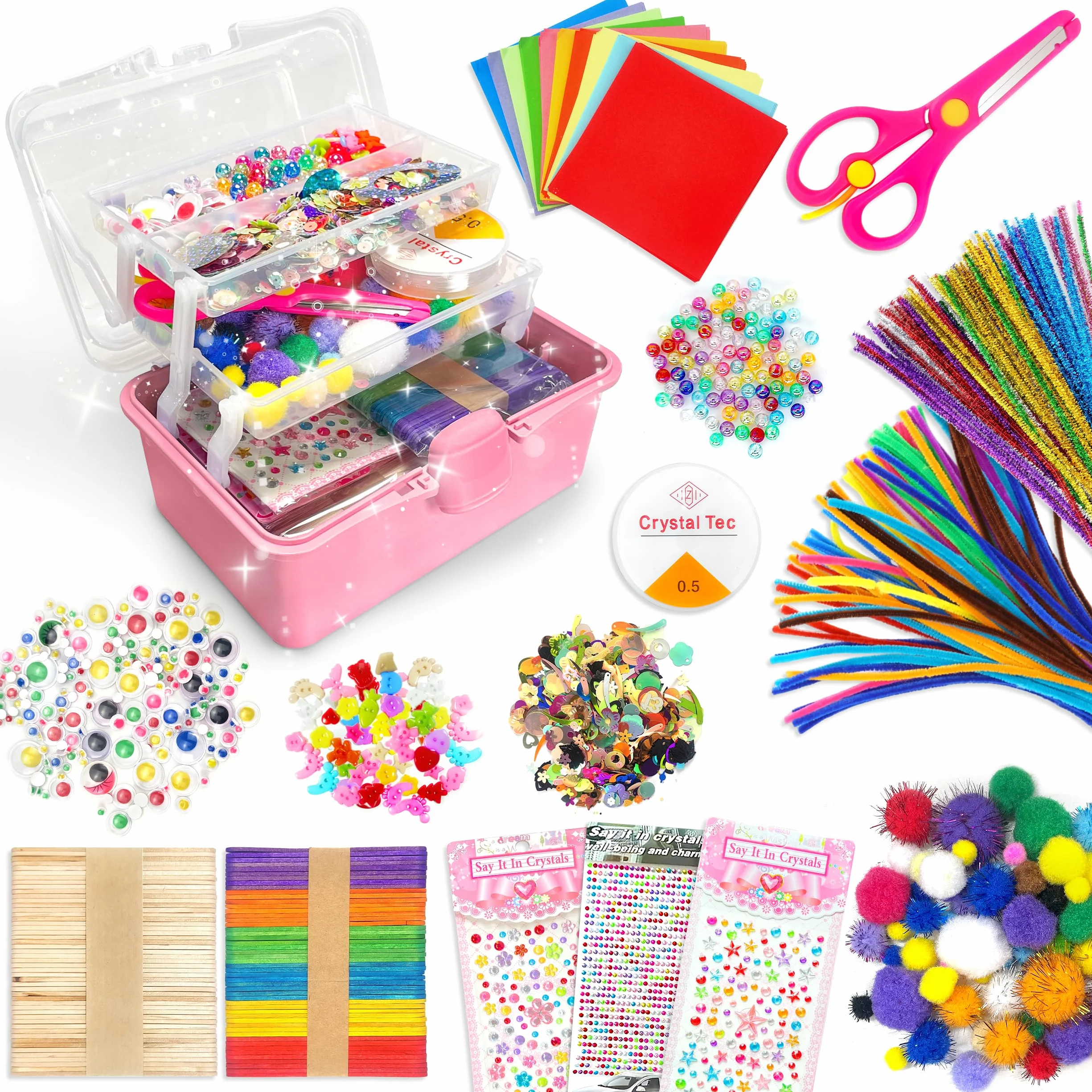 LINAYE Zestaw 2500 Sztuk do Majsterkowania, Walizka dla Dzieci, Materiały do Czyszczenia Fajek, Pomponów, Scrapbookingu, dla Chłopców i Dziewczynek