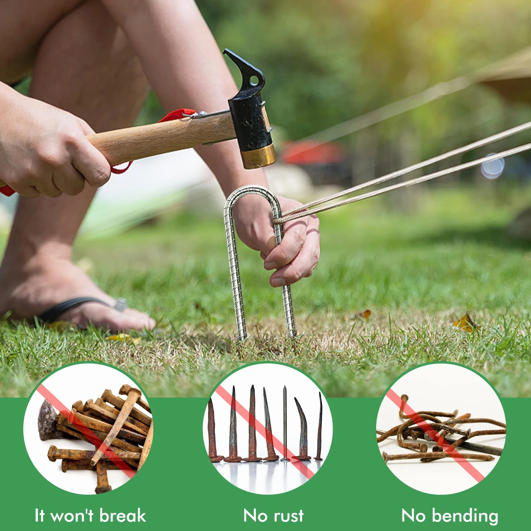 Forever Speed 6 sztuk 30 cm kotwy gruntowe typu U, ocynkowane kotwy gruntowe do trampoliny, gwoździe namiotowe do zabezpieczenia ogrodzenia, namiotów, daszków, kempingu, trampoliny, stojaków na kwiaty