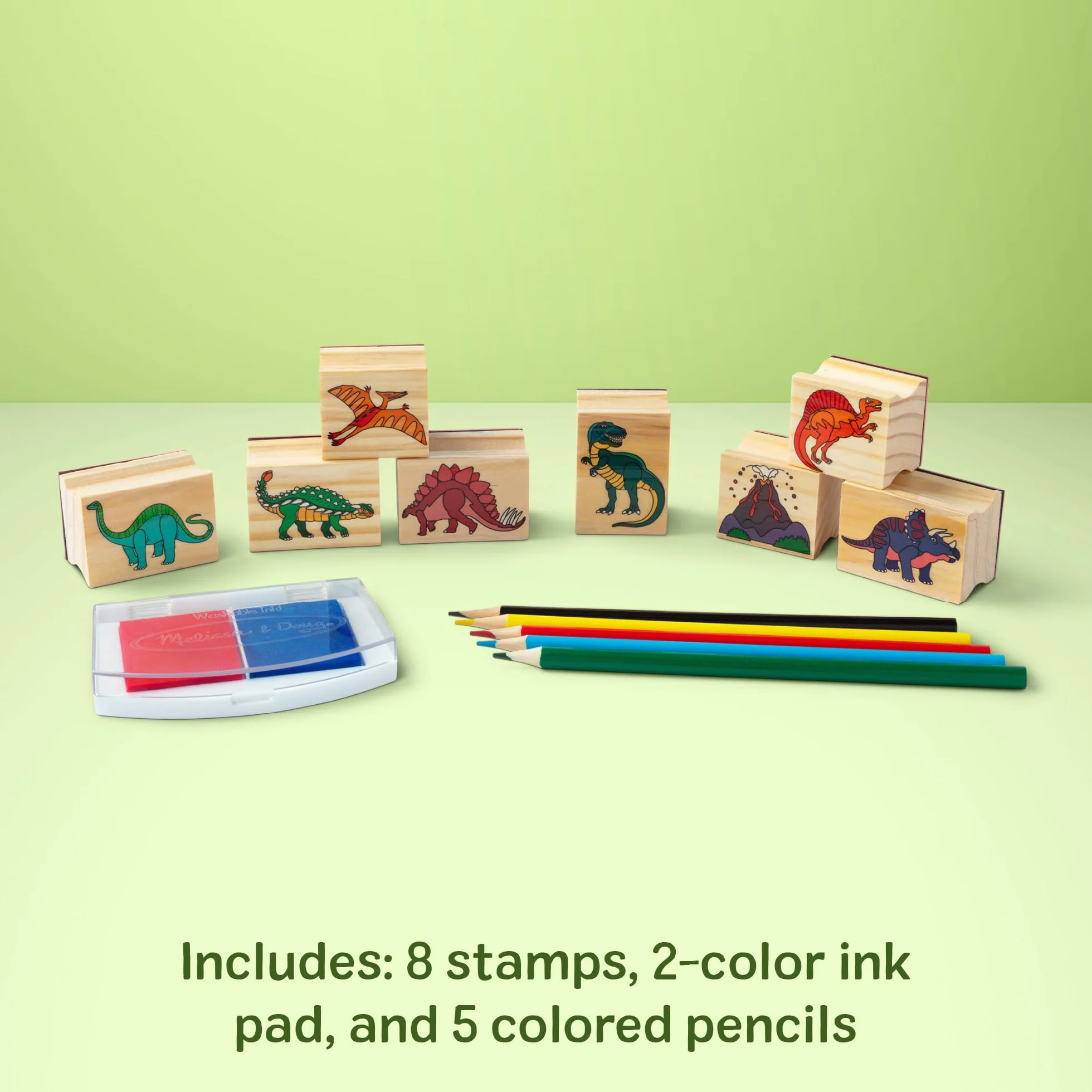 Melissa & Doug Zestaw stempli Dinozaury z kolorowymi ołówkami dla dzieci | Zabawa kreatywna | Drewniane pieczątki I stemple dla dzieci | Prezent dla chłopców i dziewczynek w wieku 3 4 5 6 lat