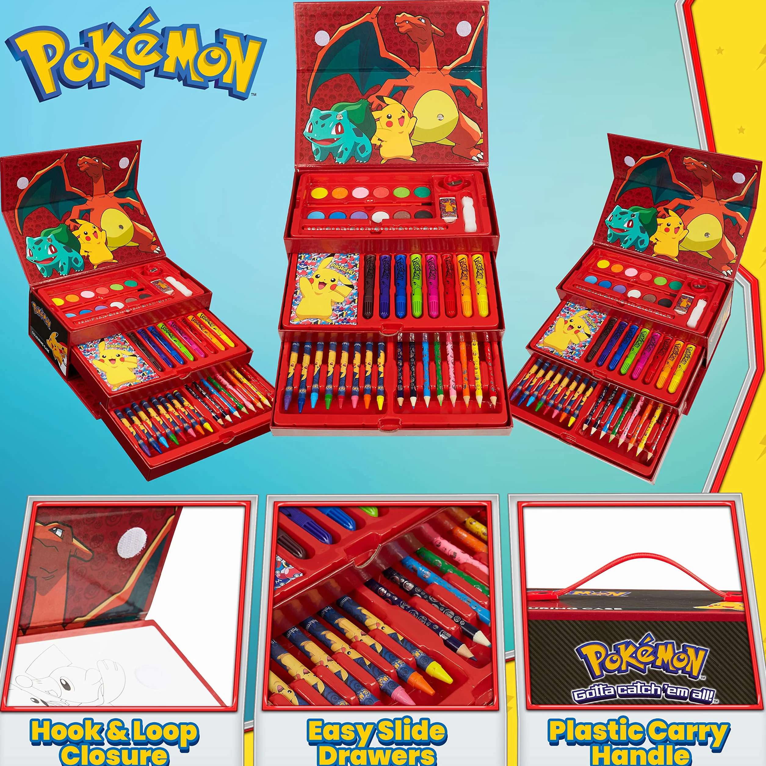 Pokemon Zestaw Art, zestawy do kolorowania dla dzieci, ponad 40 materiałów plastycznych dla dzieci