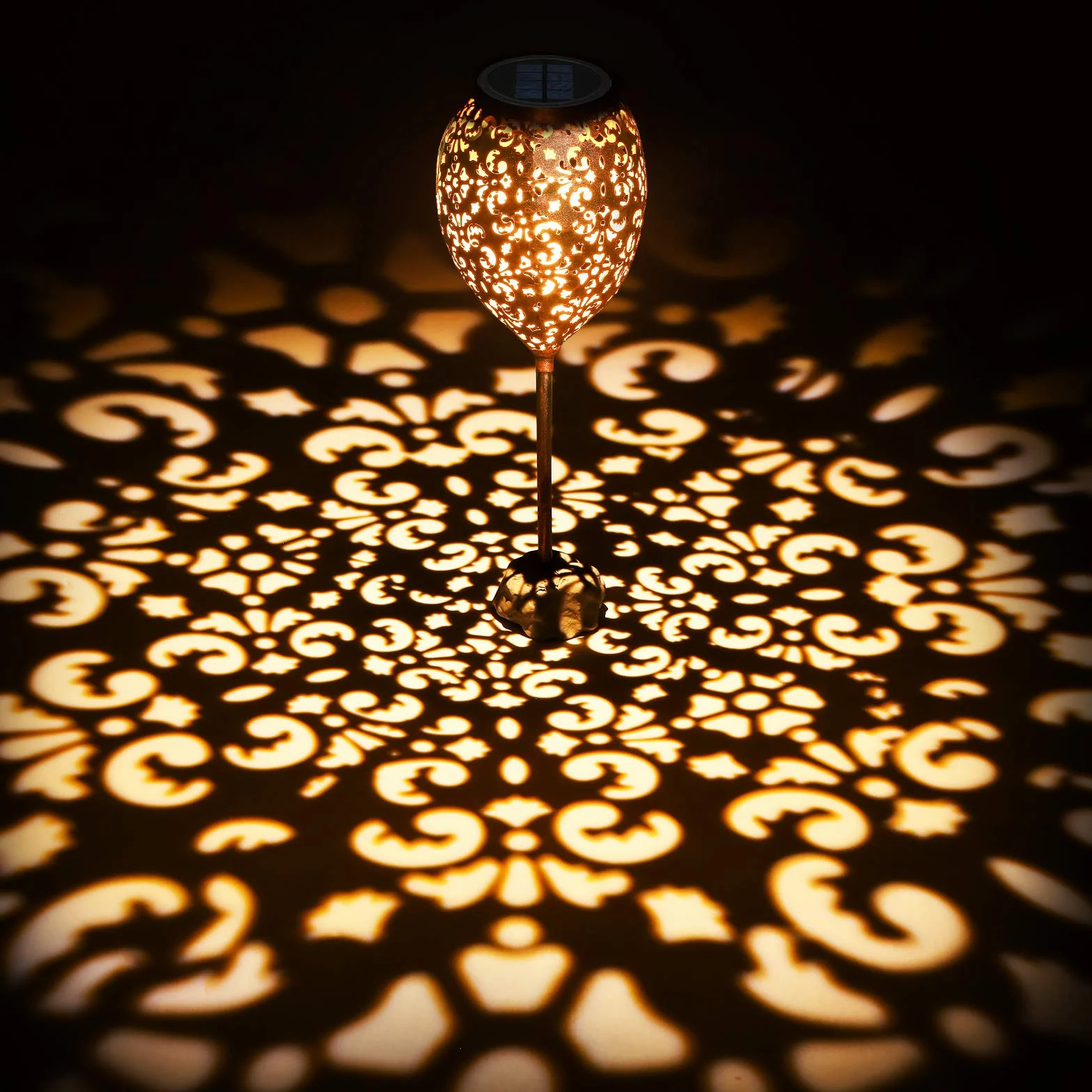 JOYCREATOR Zestaw metalowych lamp solarnych 2 sztuki do ogrodu na zewnątrz z wodoodpornością IP65, ciepła biel, orientalne lampy solarne LED na balkon, patio, dekoracja na Boże Narodzenie