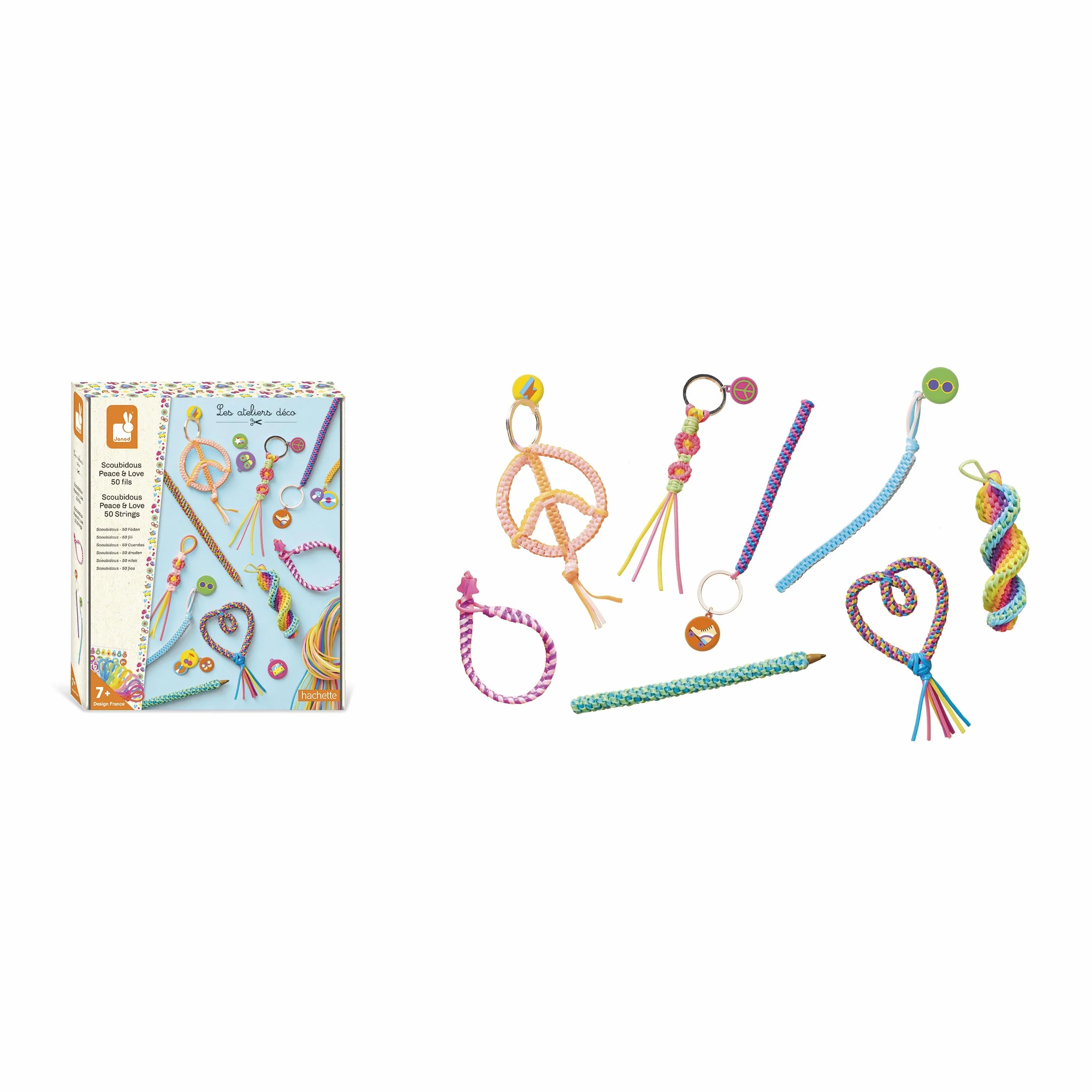 Janod Scoubidous to Create 50 nici 90 cm kreatywny zestaw dla dzieci od 7 lat