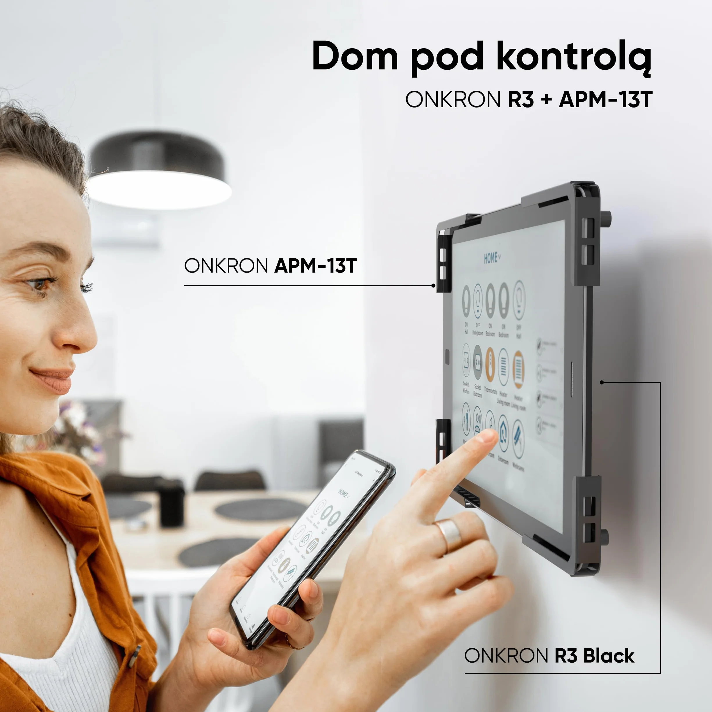 ONKRON VESA adapter do tabletów 10,1-12,9 cala, uniwersalny uchwyt na tablet z obrotem 360°, 75x75 VESA, czarny APM-13T