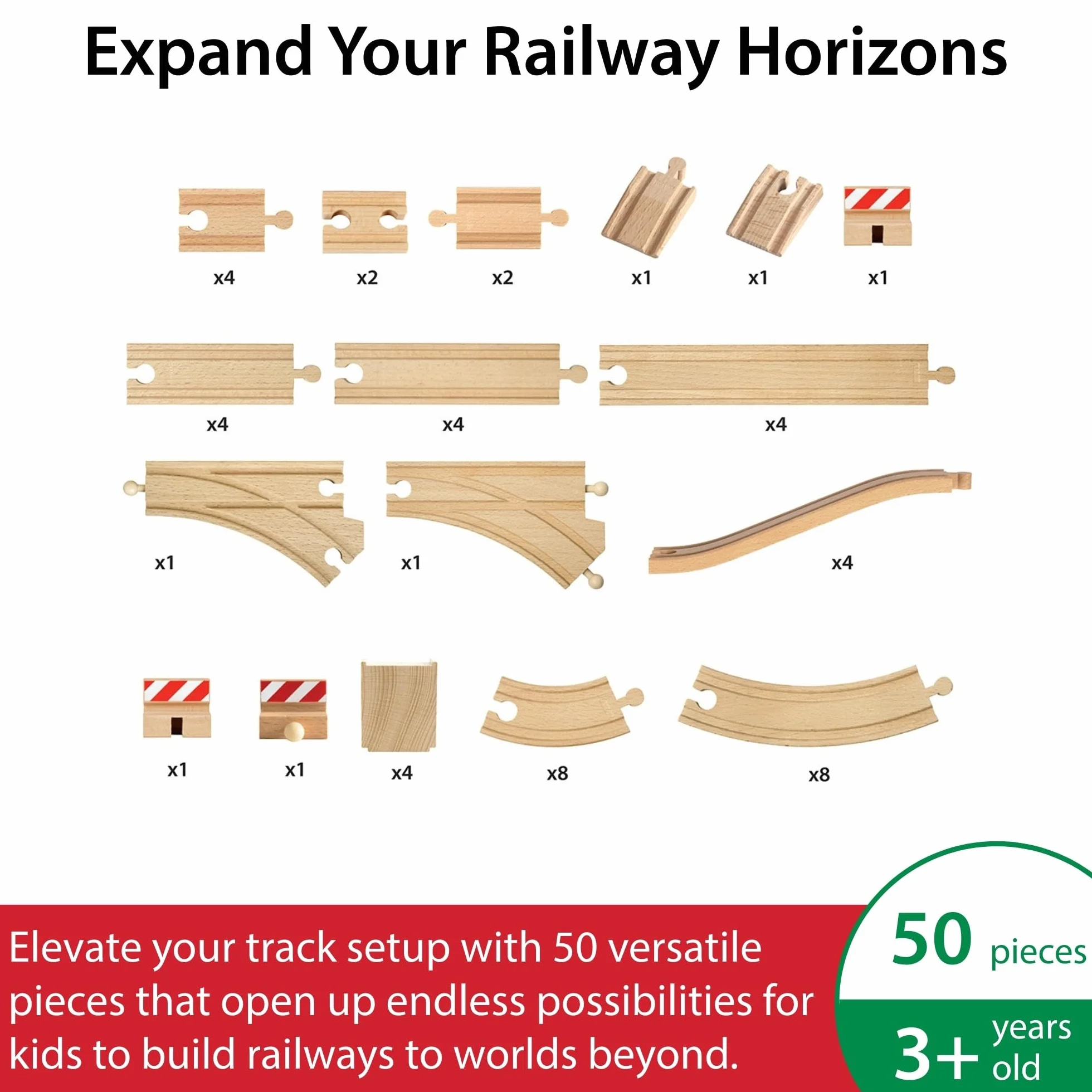 Brio Bahn 33772 Drewniane Szyny, 50 Sztuk, Brązowe